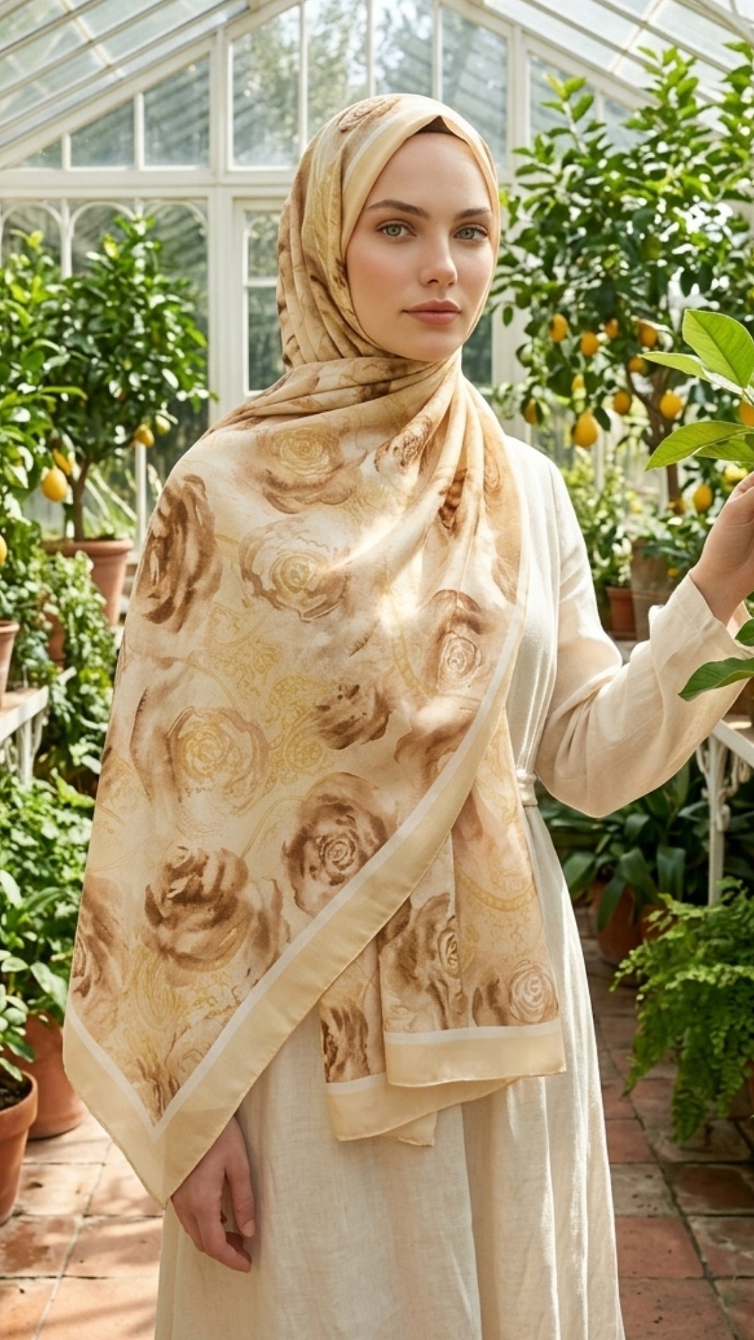 Zarif duruşlu Rossa Desen Soft Şal Tereyağ Sarısı