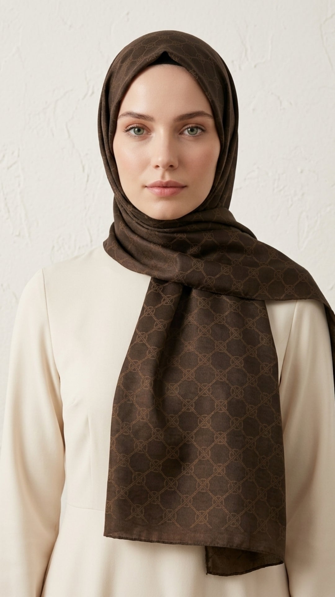 İtalyan Jakar Şal Monogram Desen Siyah önden görünüm