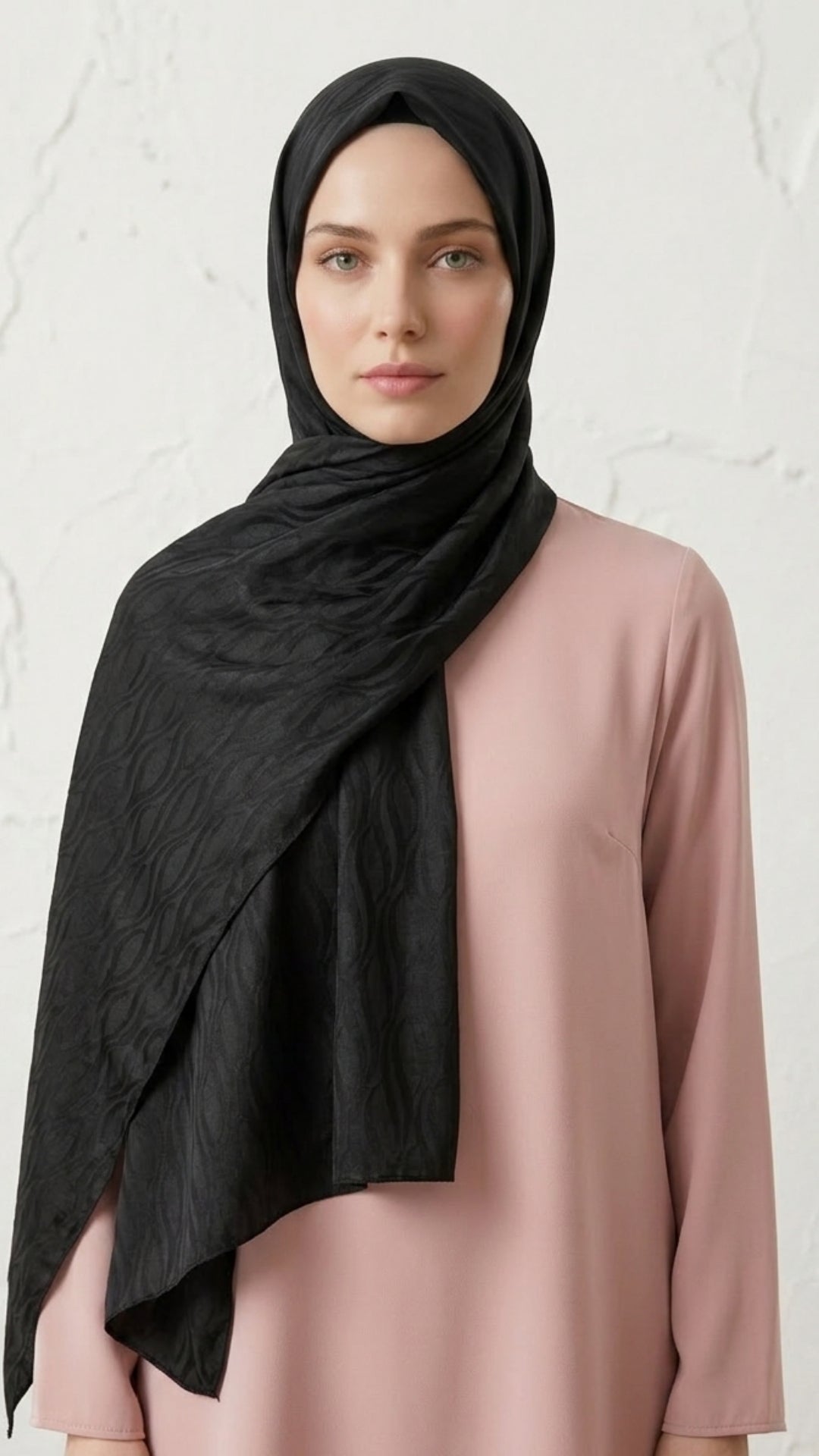 İtalyan Jakar Şal Dalga Desen Siyah önden görünüm