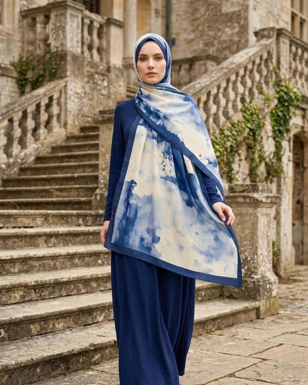 Batik Desenli Pamuk Soft Şal Lacivert Batik önden görünüm