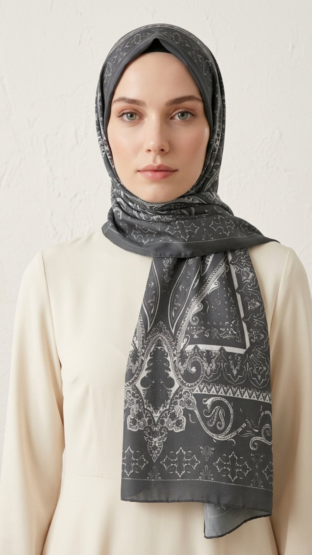 Etnik Desenli Pamuk Soft Şal siyah önden görünüm