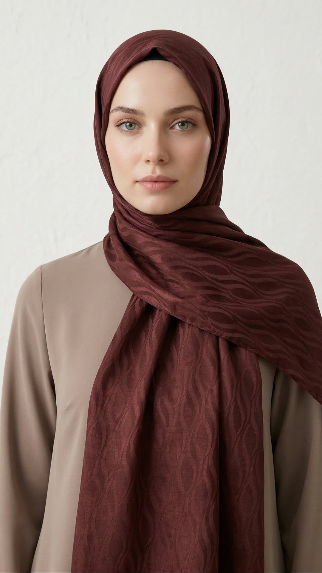 İtalyan Jakar Şal Dalga Desen Mürdüm önden görünüm