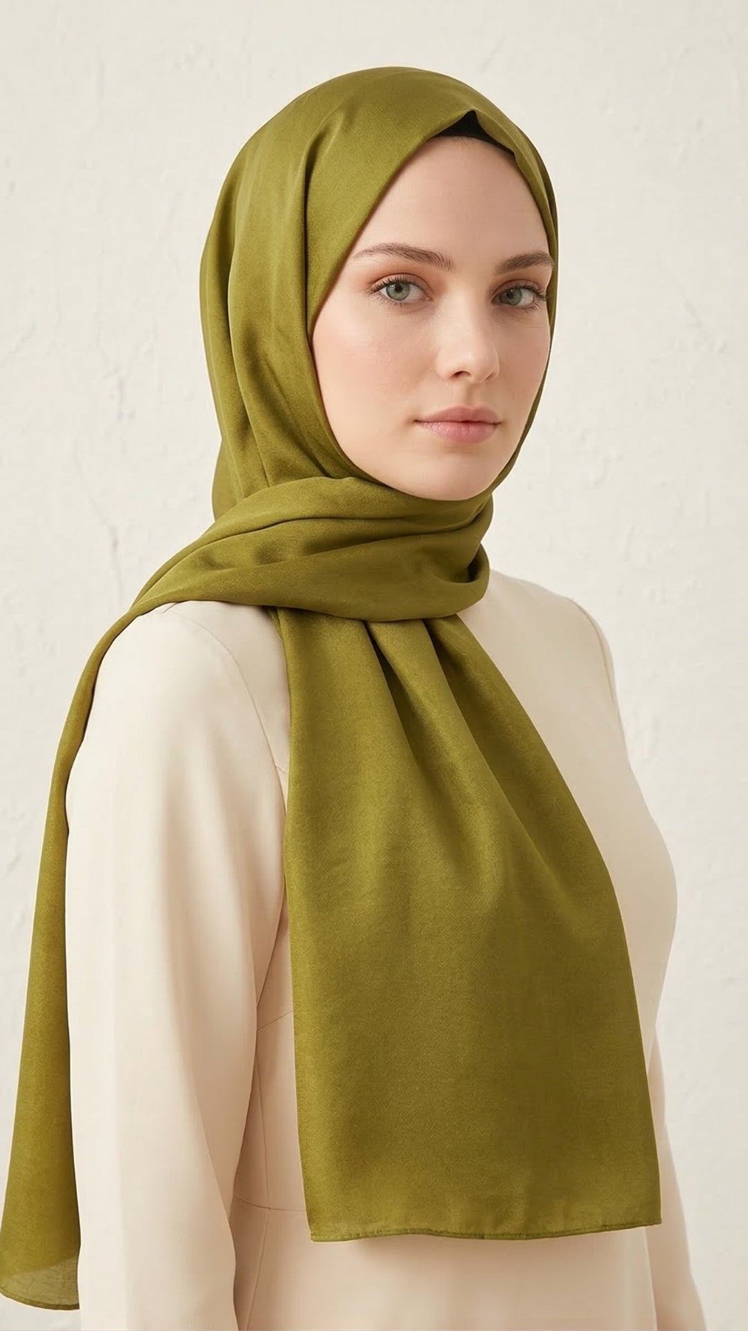 Abiye Saten Janjan Şal Yağ Yeşili önden görünüm