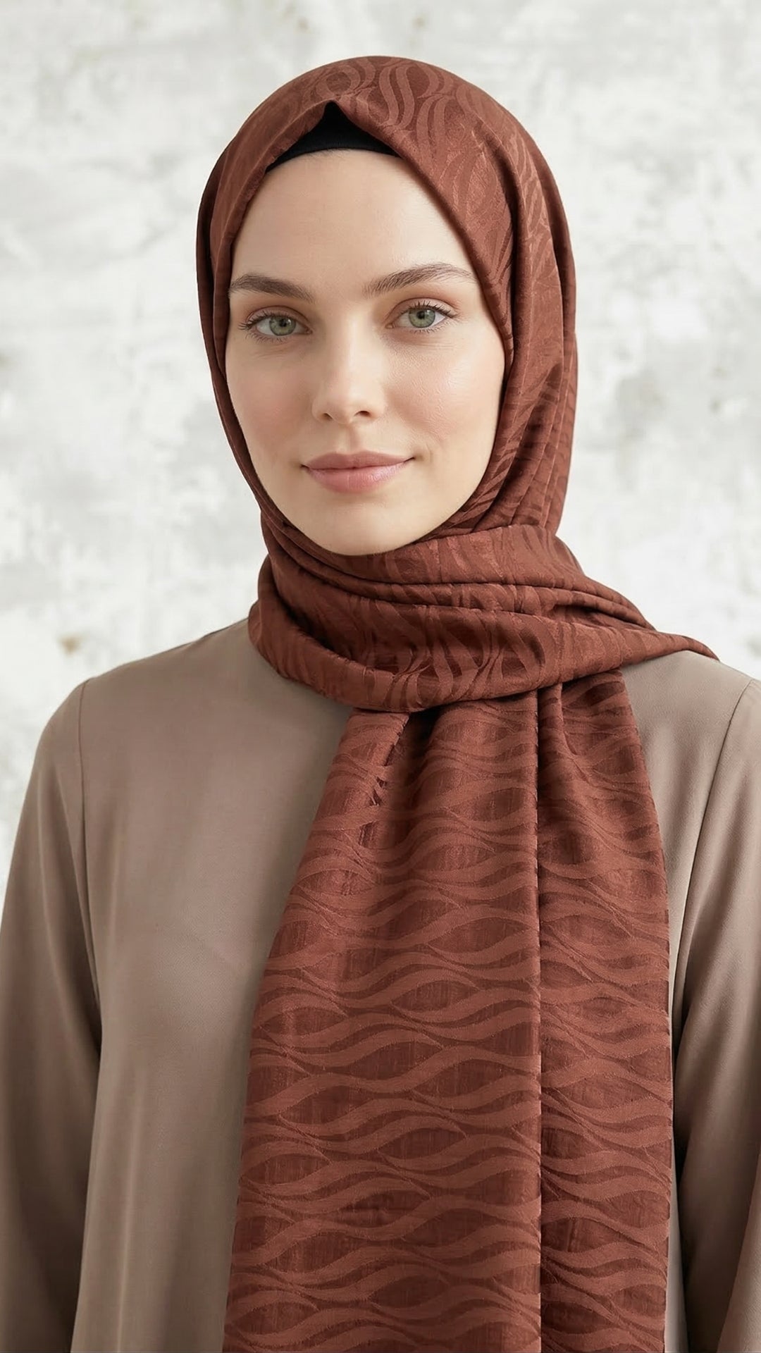 İtalyan Jakar Şal Dalga Desen Bordo önden görünüm