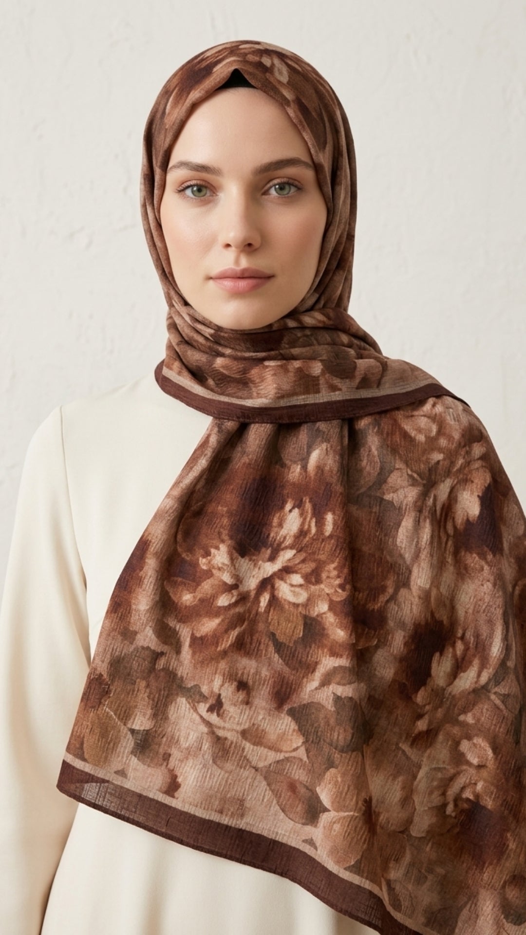 Frosted Bloom Müslin Şal Kahve önden görünüm
