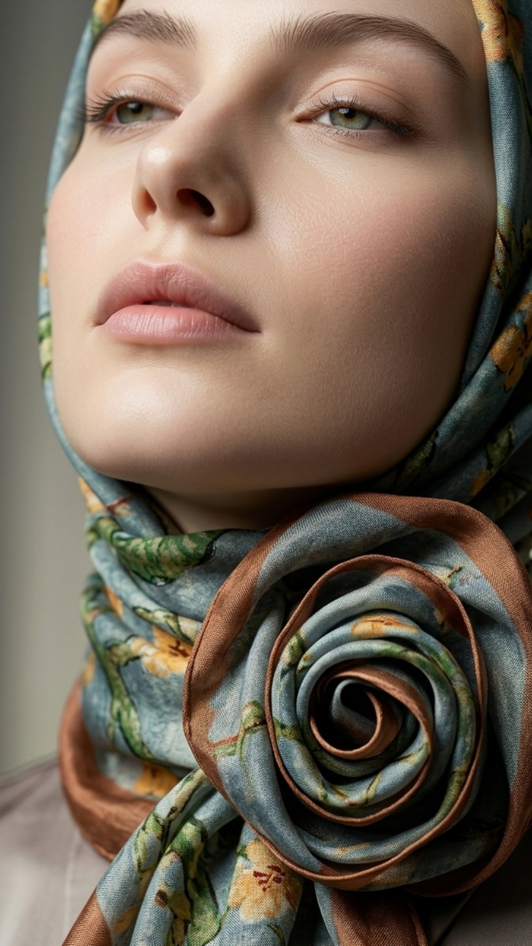 Van Gogh Badem Ağacı Bursa İpeği Fular Sütlü Kahve boyunda görünüm