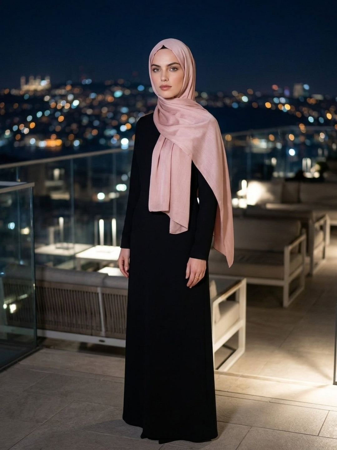 İdol Saten Janjan Şal Pudra | Yumuşak ve Işıltılı Stil