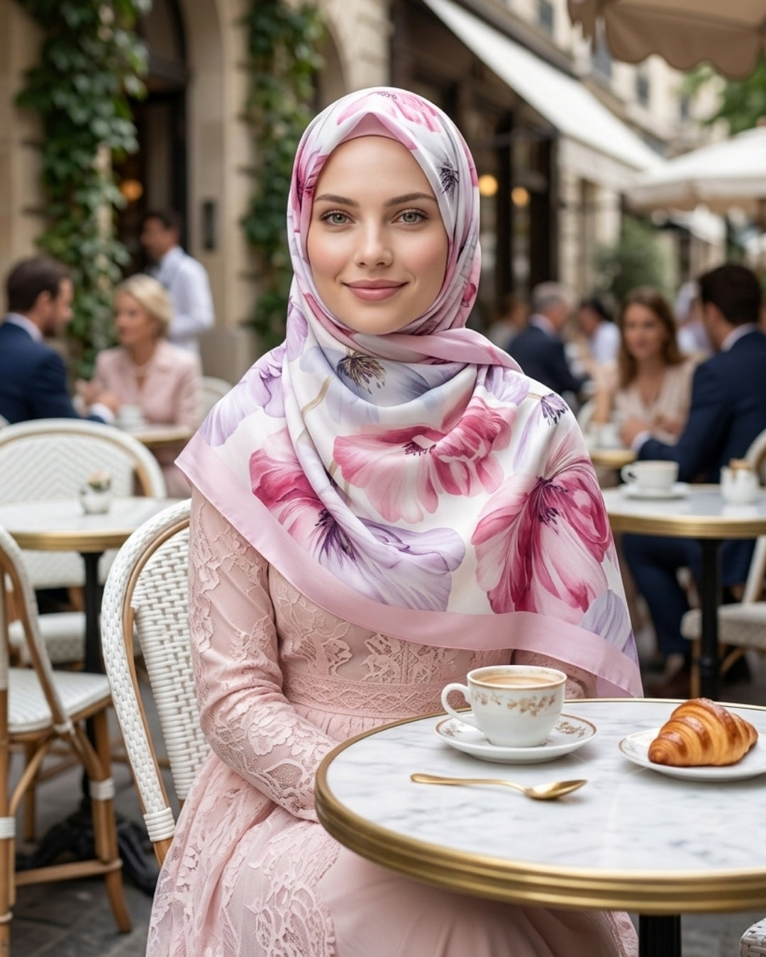 Desenli Bambu Kraş Şal Pembe Renkli Çiçek | Enerjik Zarafet