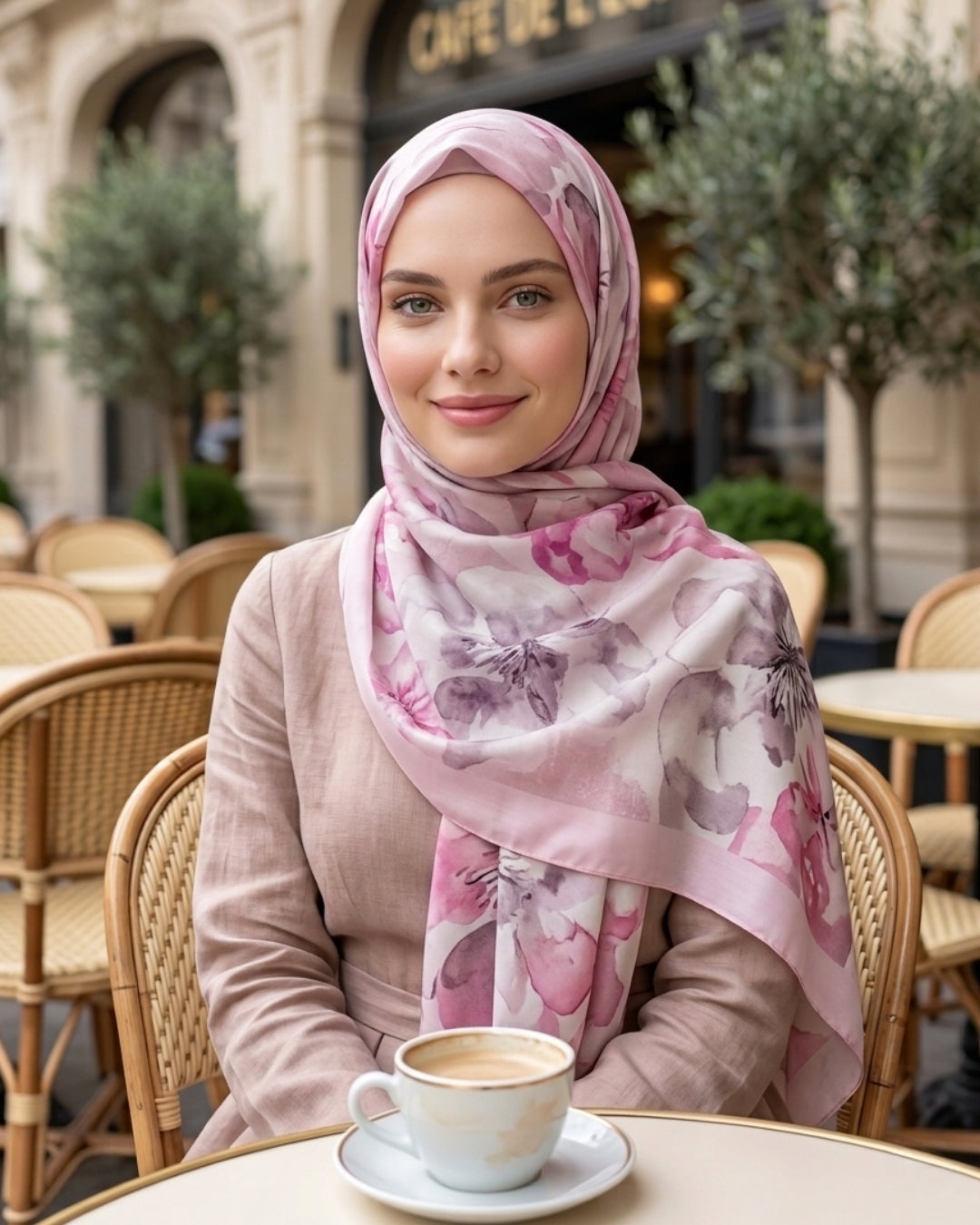 Fransız İpeği Desenli Şal Dökümlü Pembe