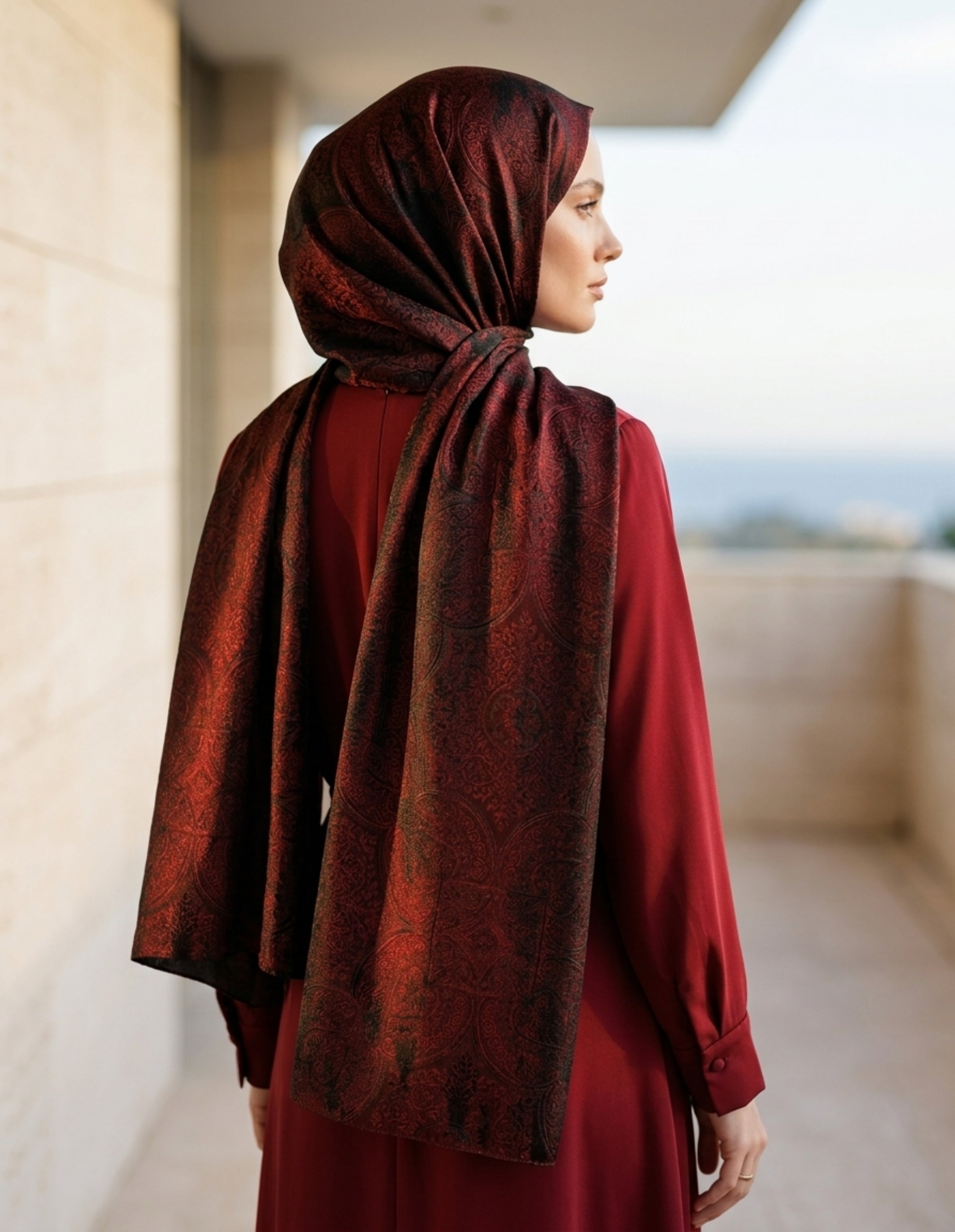 Vera Desen Shine Line Şal Siyah Bordo | Klasik Zarafet