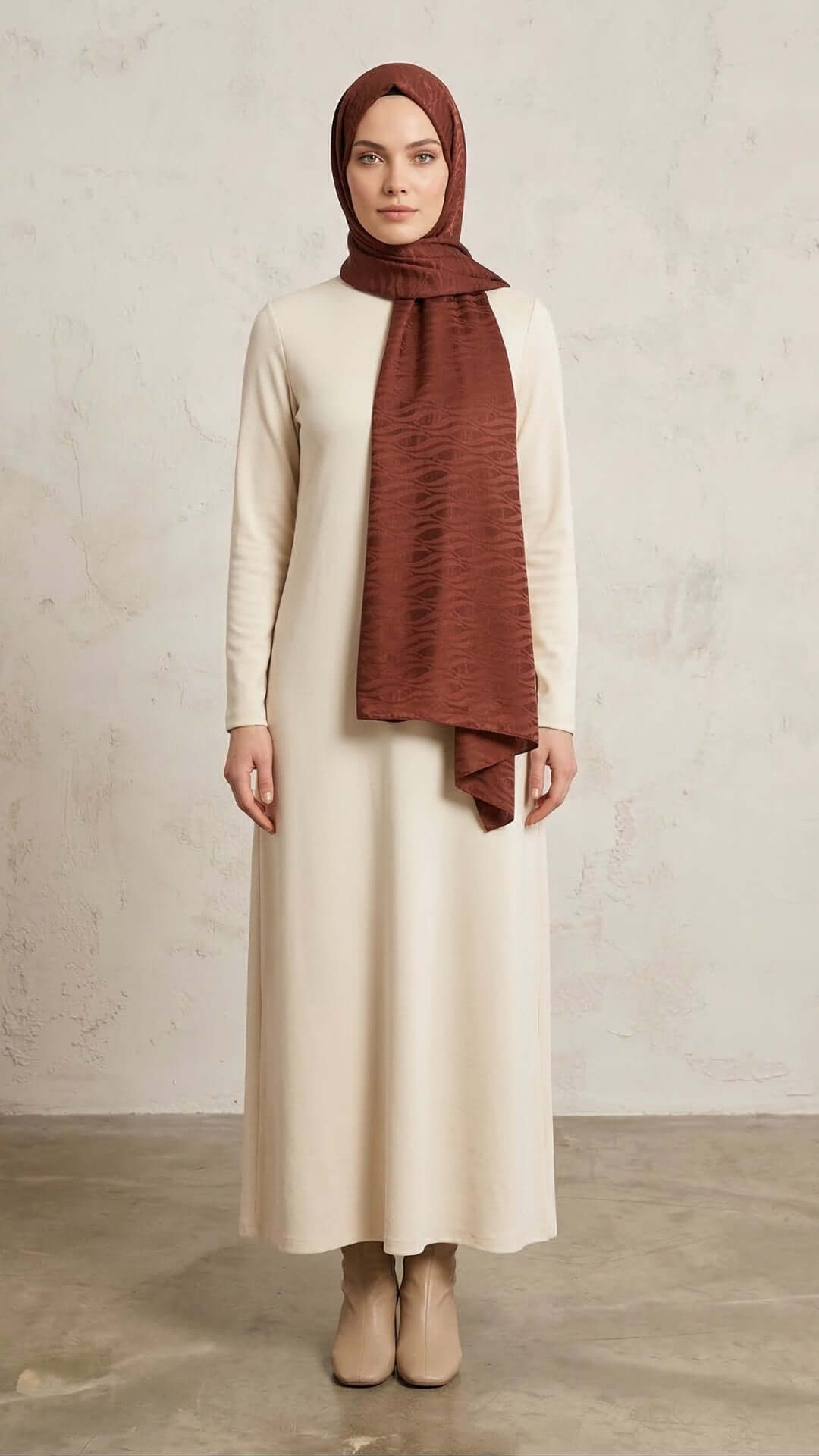 İtalyan Jakar Şal Dalga Desen Bordo omuzda dökümlü duruş