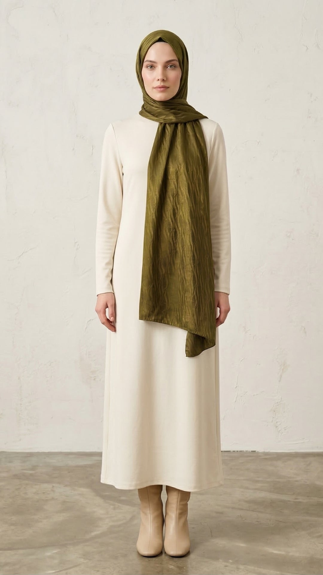 İtalyan Jakar Şal Dalga Desen Yeşil omuzda dökümlü duruş