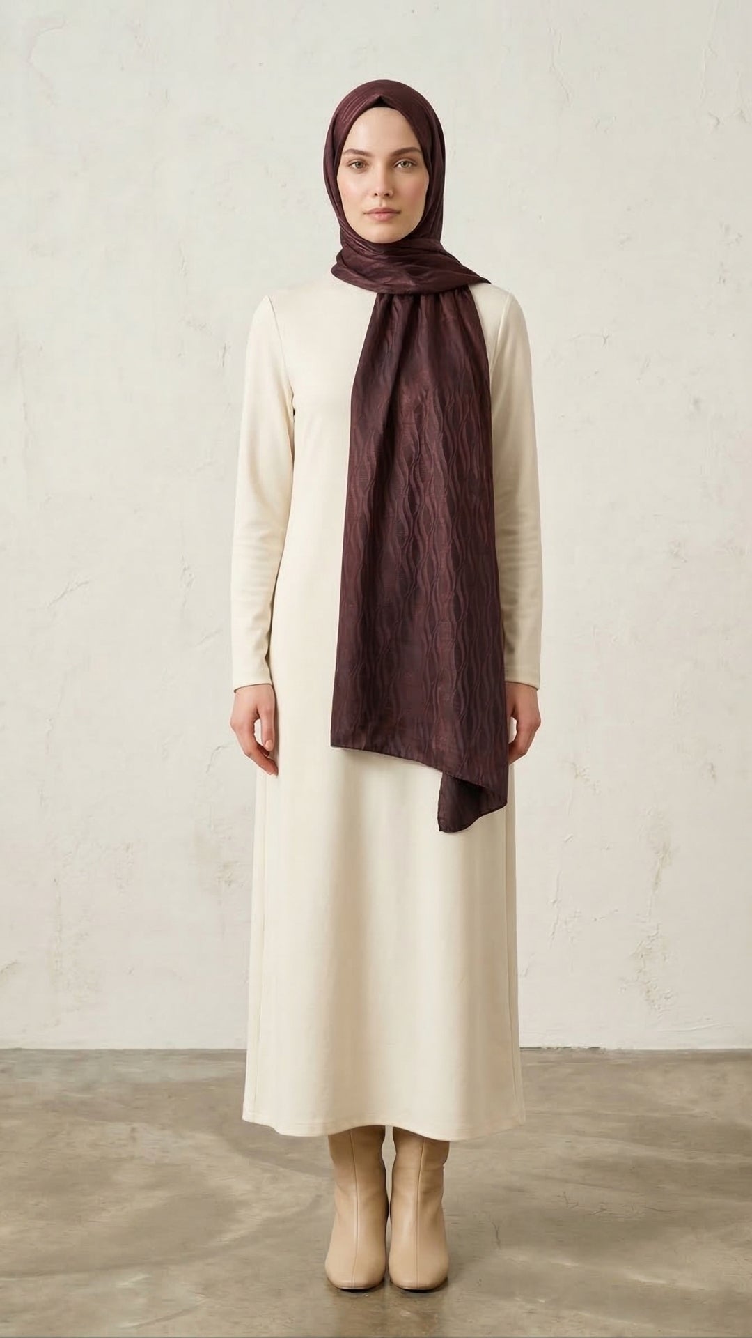 İtalyan Jakar Şal Dalga Desen Mürdüm omuzda dökümlü duruş