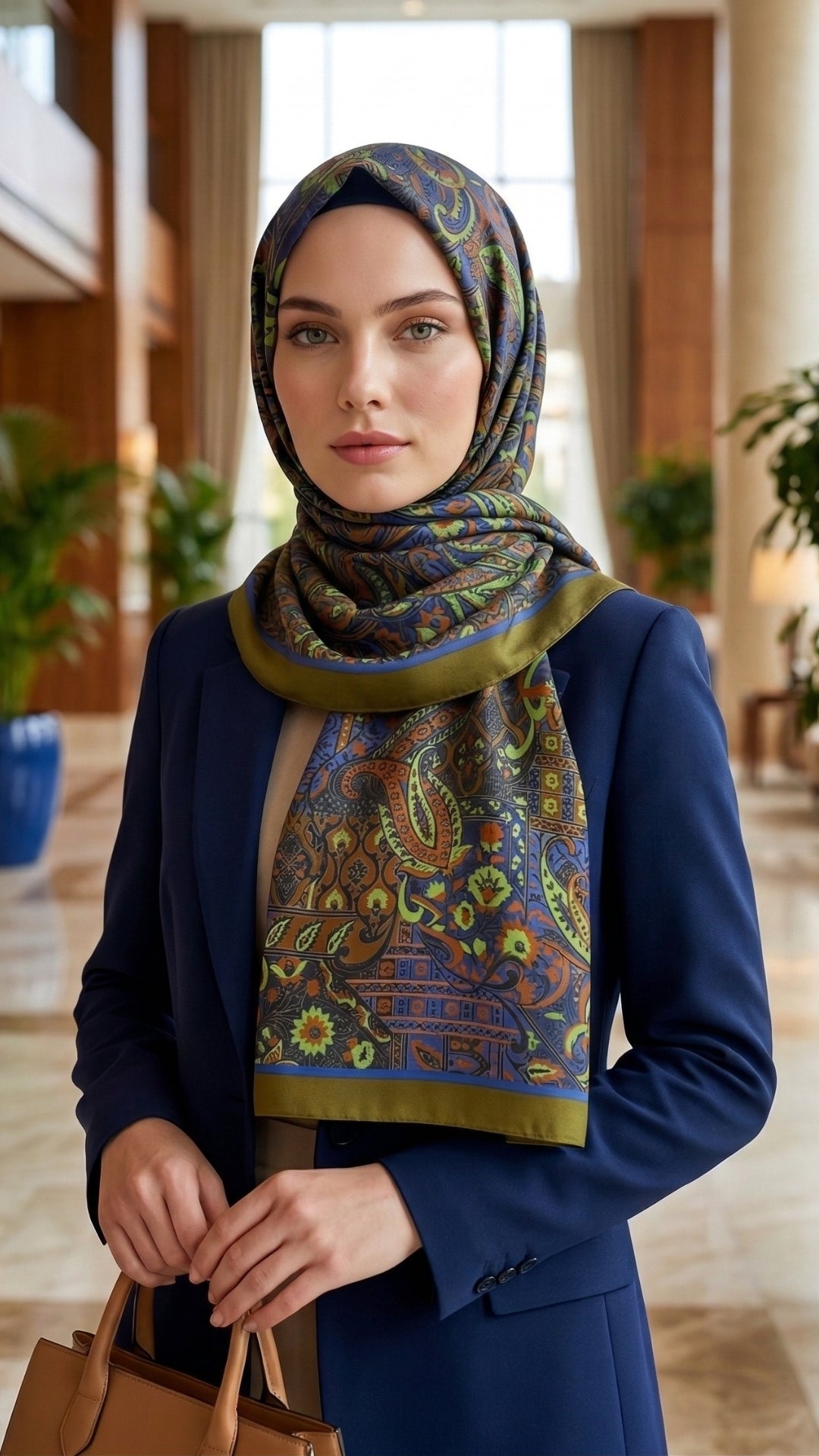 Yeşil Hasna şal, modern tasarım ve zarafetle kombinlenmiş şık bir görünüm sunuyor.