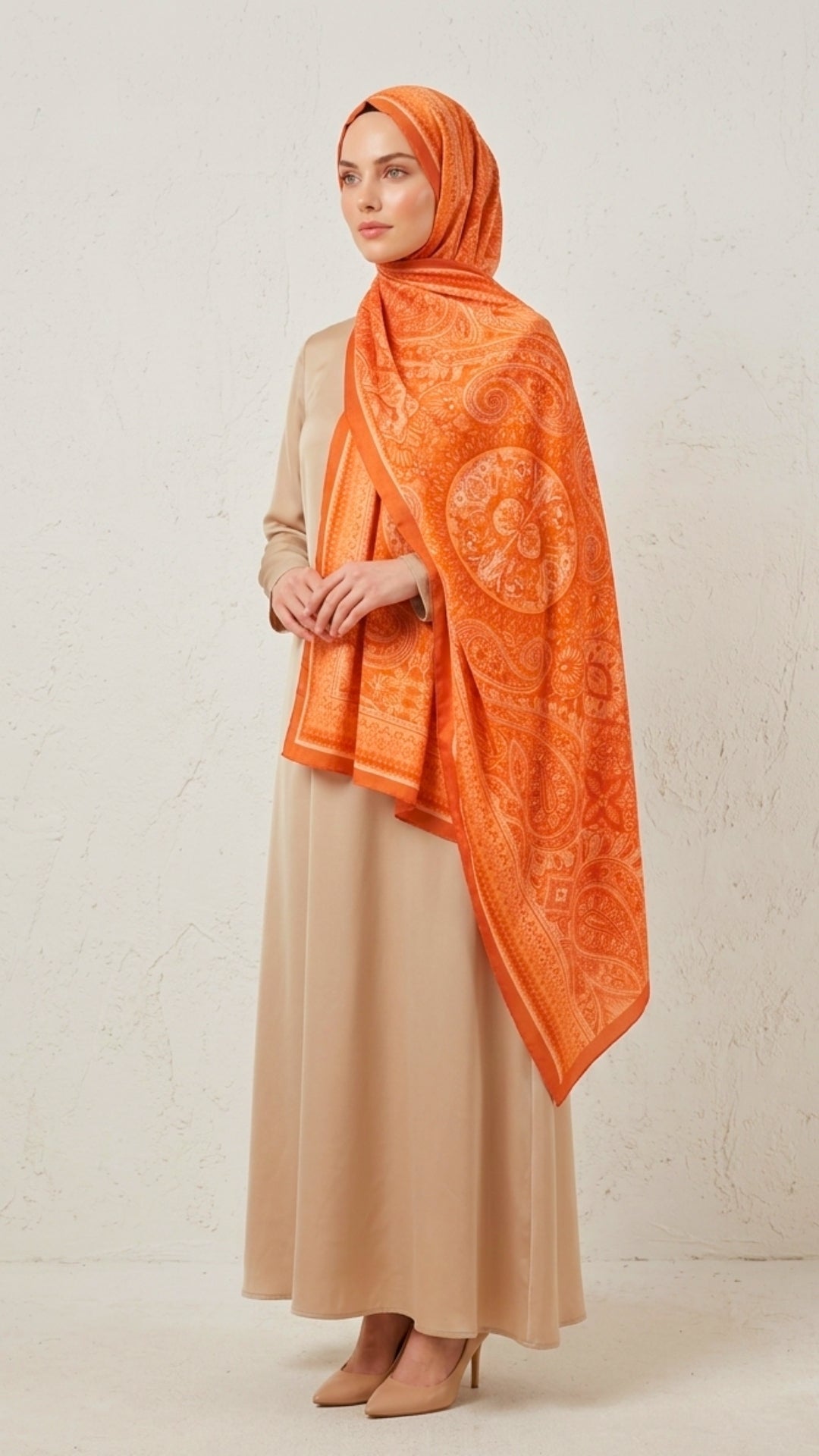 Allica Desen Şal Kiremit kumaş yakından görünüm