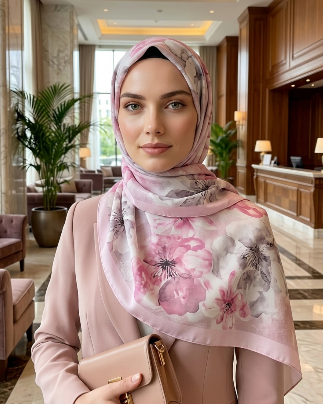 Fransız İpeği Desenli Şal Dökümlü Pembe