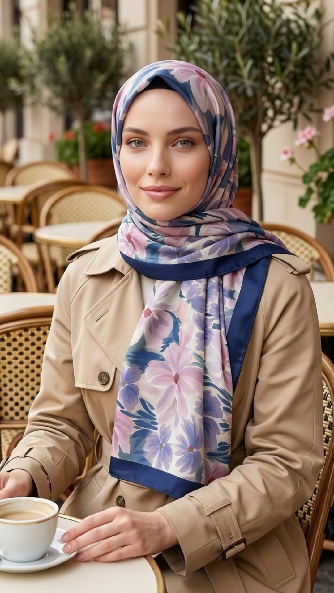 Fransız İpeği Desenli Şal Dökümlü Lacivert