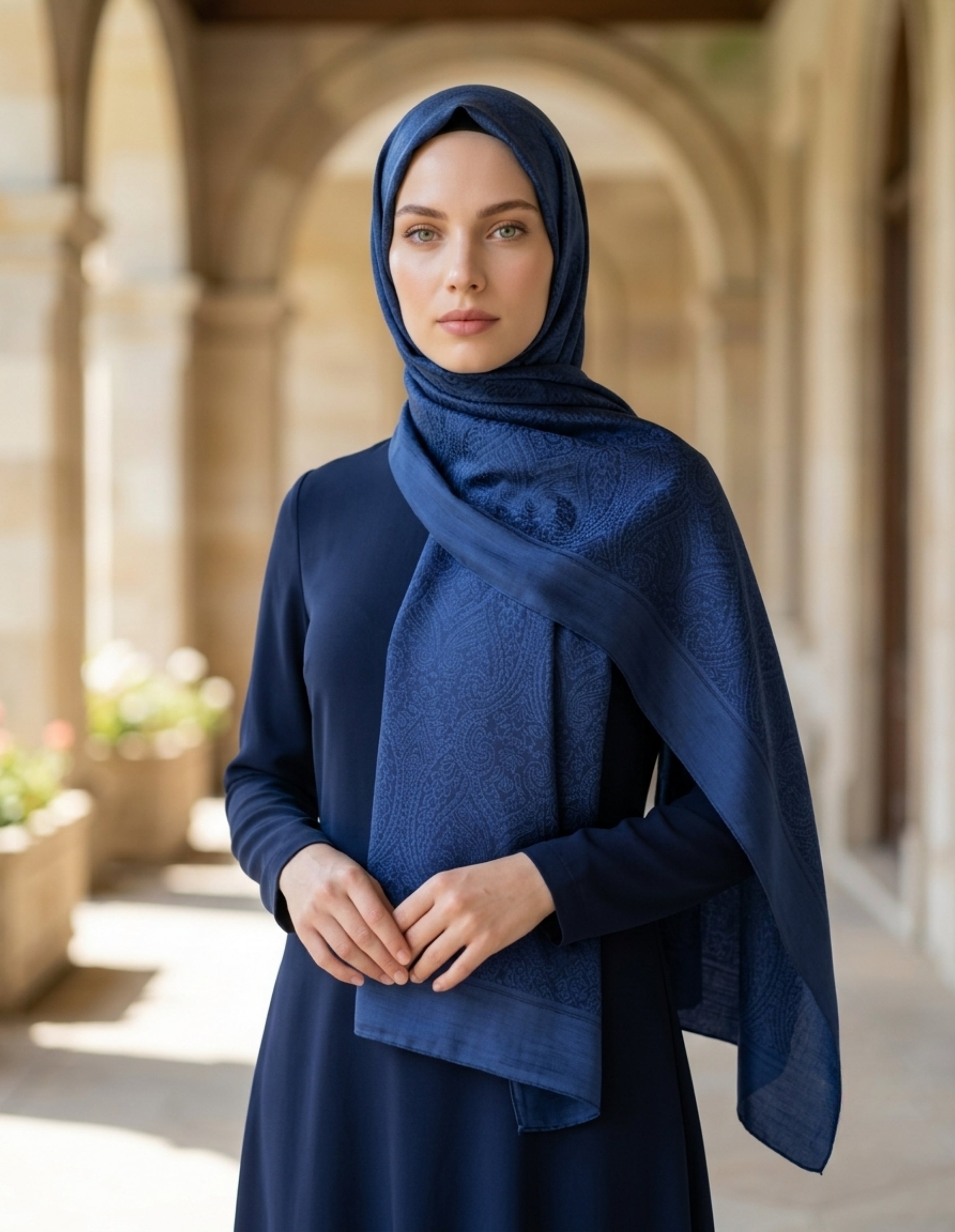 Moda Nûda ED Scarf Çift Taraflı Etnik Desen Şal detay çekimi