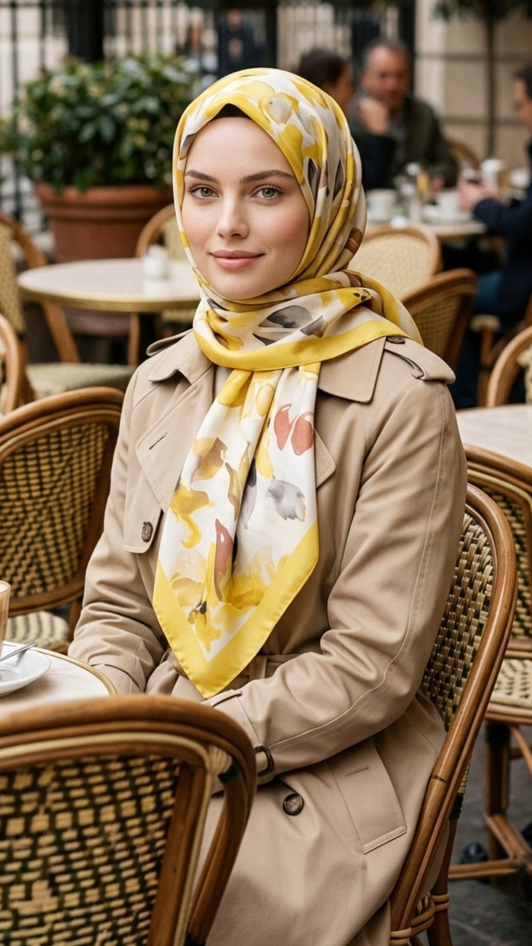 Retro Desenli Pamuk Şal Sarı Desen | Romantik Seri