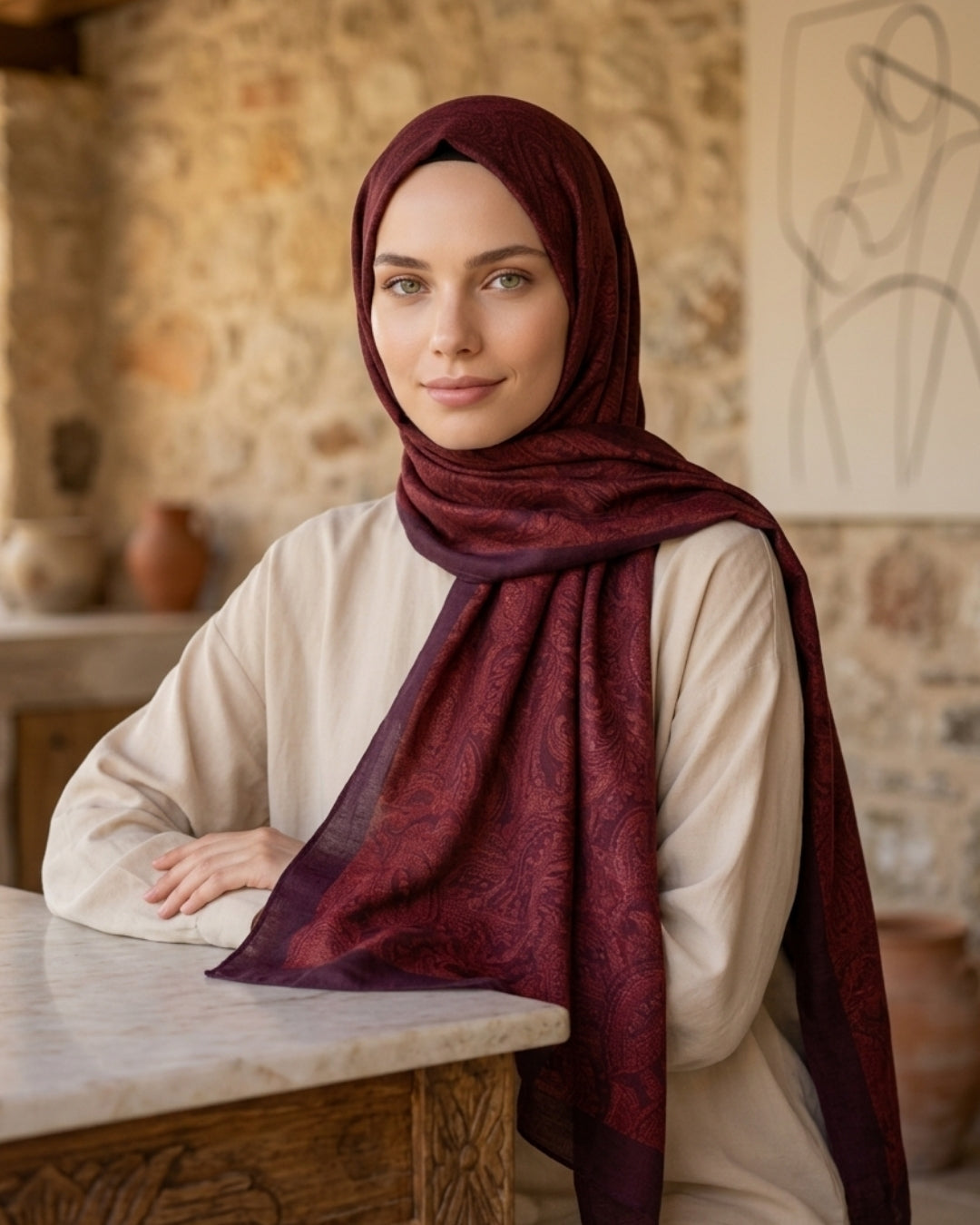 Heritage Saye Şal - Bordo