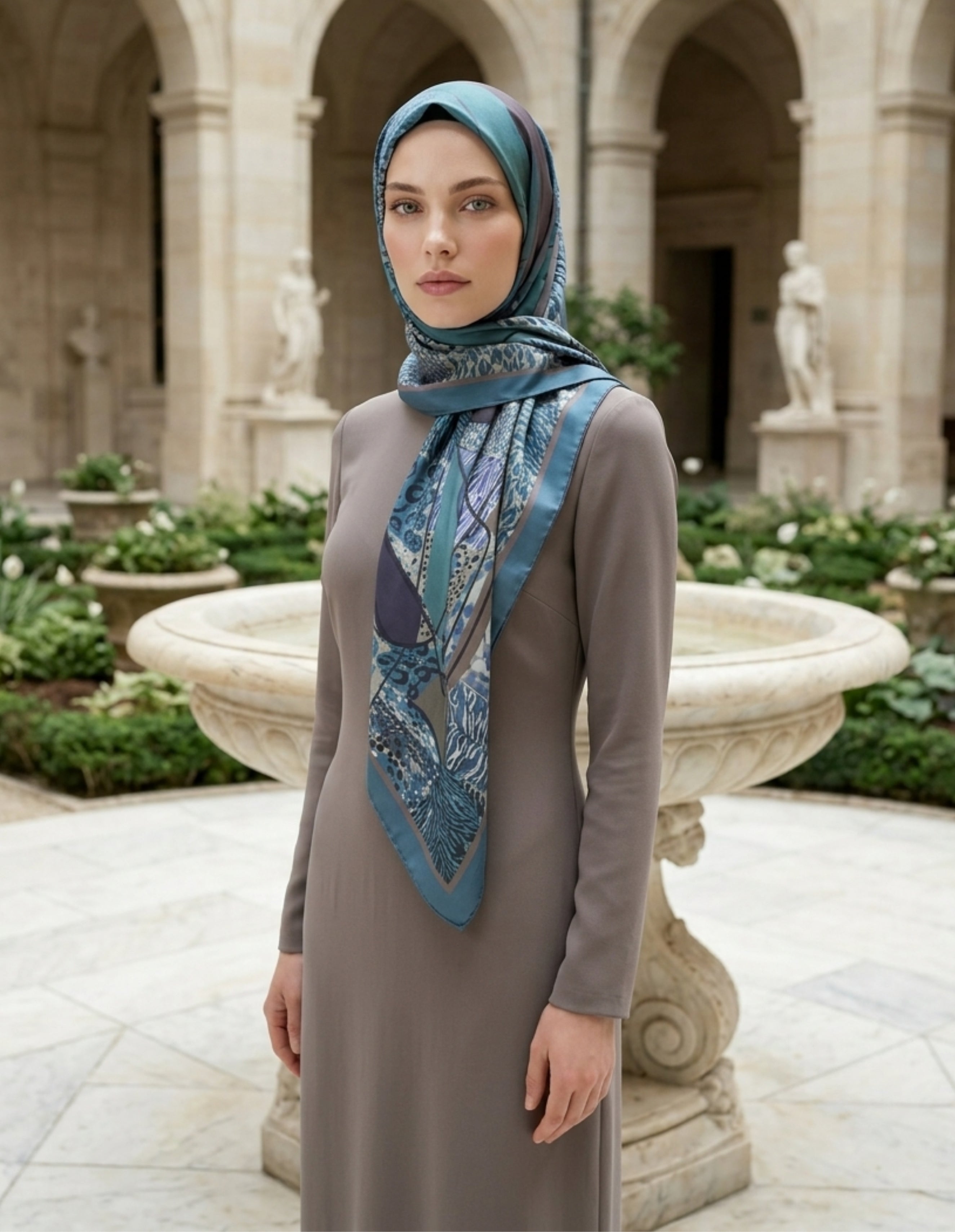 Moda Nûda ED Scarf Celebrity Sable Şal Mavi detay çekimi