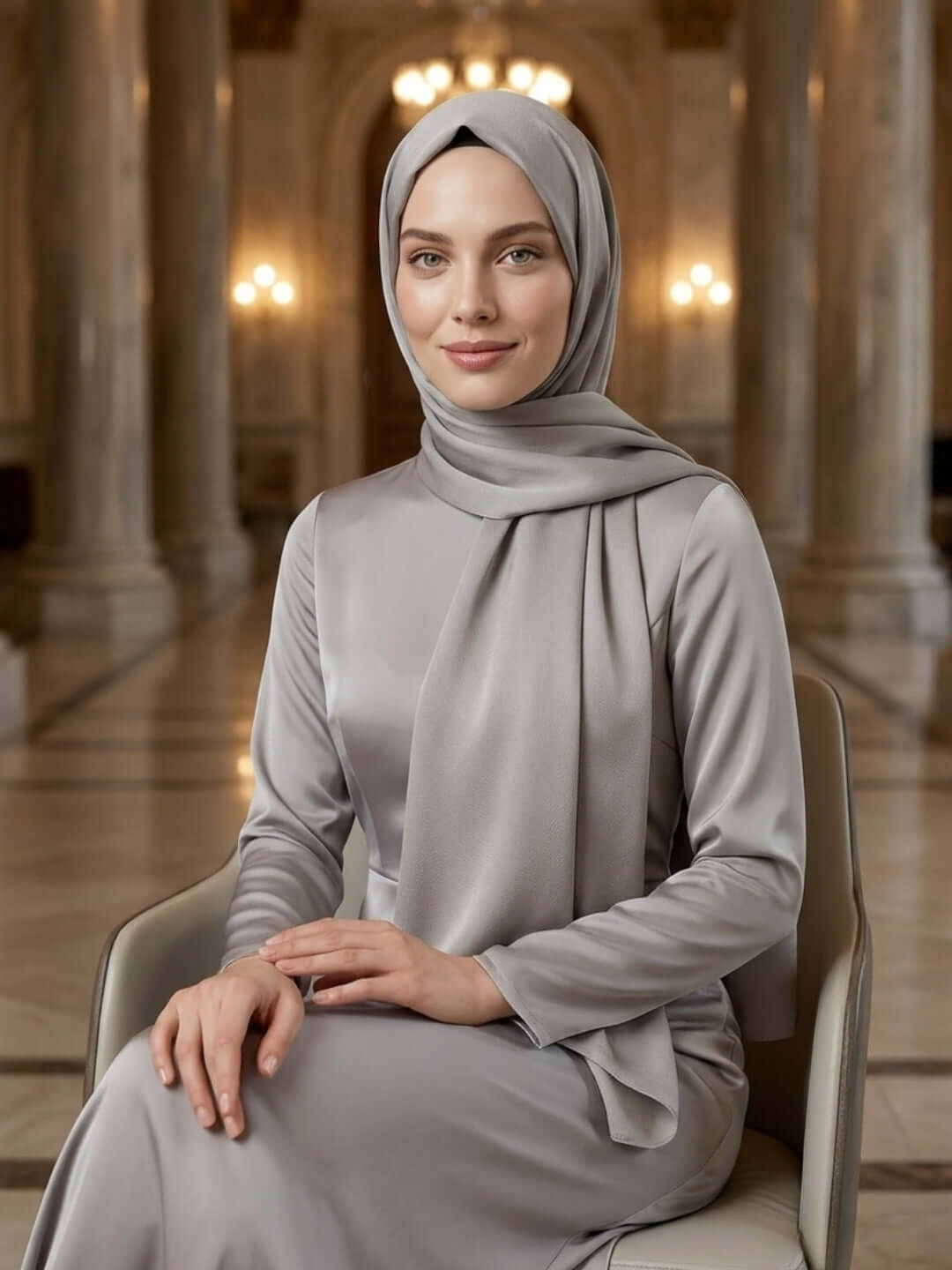 Abiye Saten Janjan Şal Gümüş | Göz Kamaştıran Zarafet