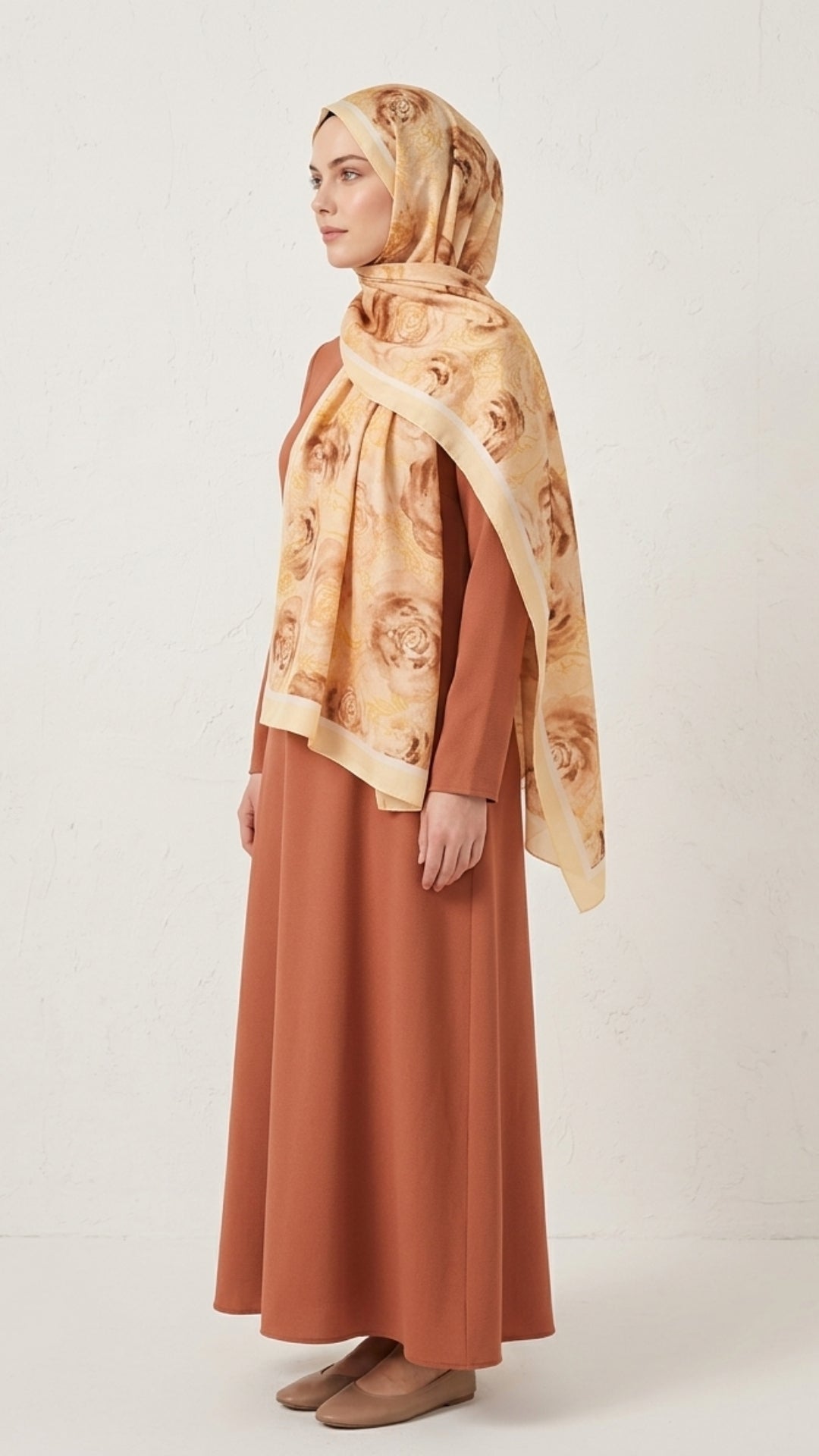 Rossa Desen Soft Şal Tereyağ Sarısı kumaş yakından görünüm