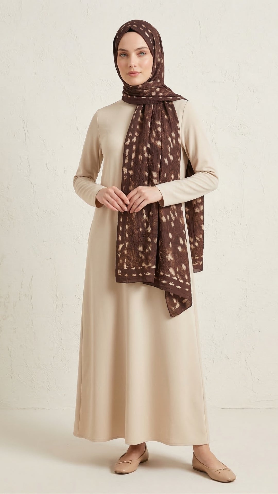 Bambi Kraş Şal Kahve kırışık doku yakından görünüm