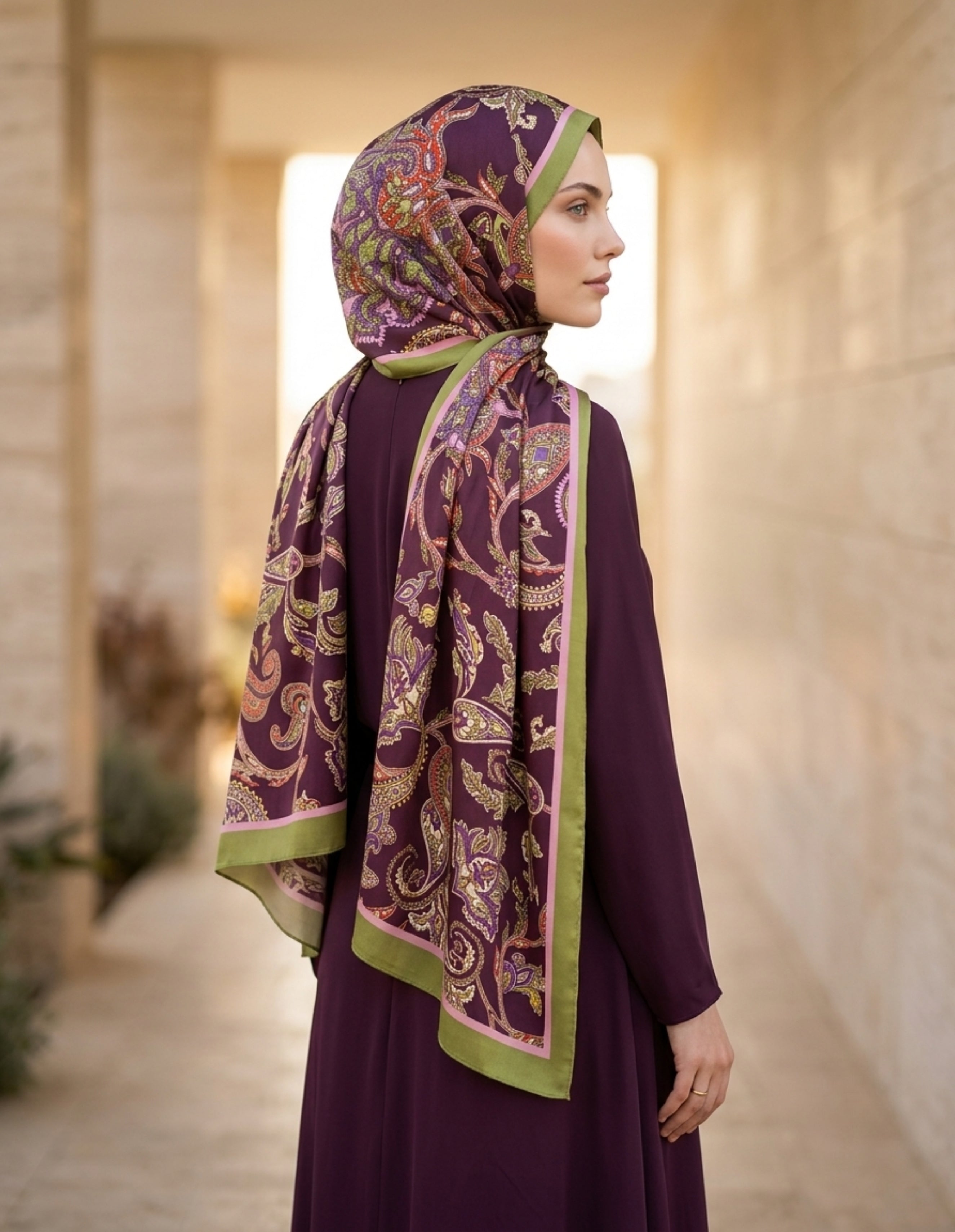 ED Scarf yeşil mor Heritage şal zarif duruş