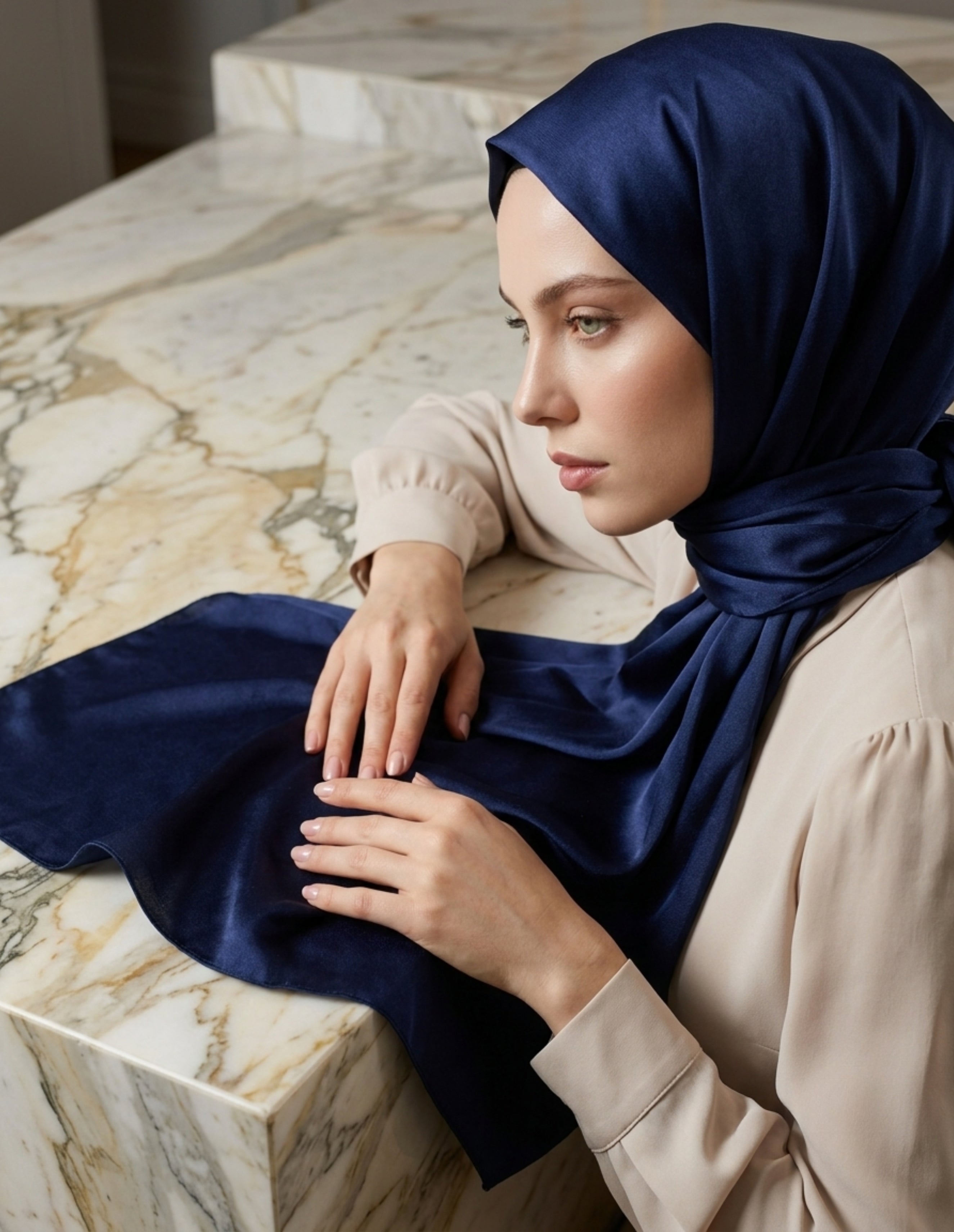 Gece Mavisi Diamond Aura Şal | Sofistike Zarafet