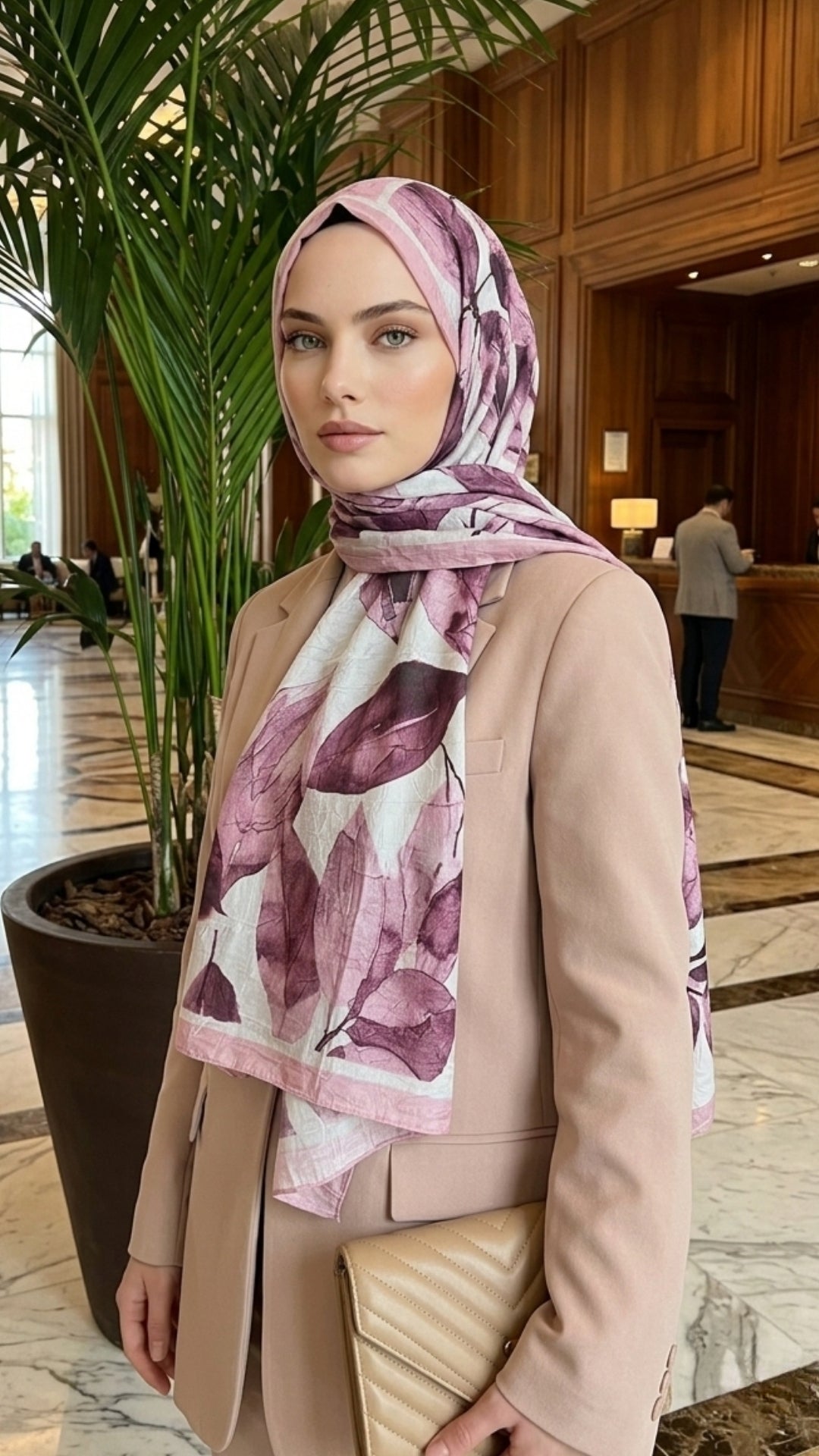 Desenli Bambu Kraş Şal Toz Pembe | Zarif ve Modern