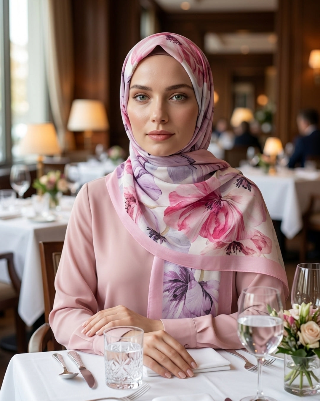 Desenli Bambu Kraş Şal Pembe Renkli Çiçek | Enerjik Zarafet