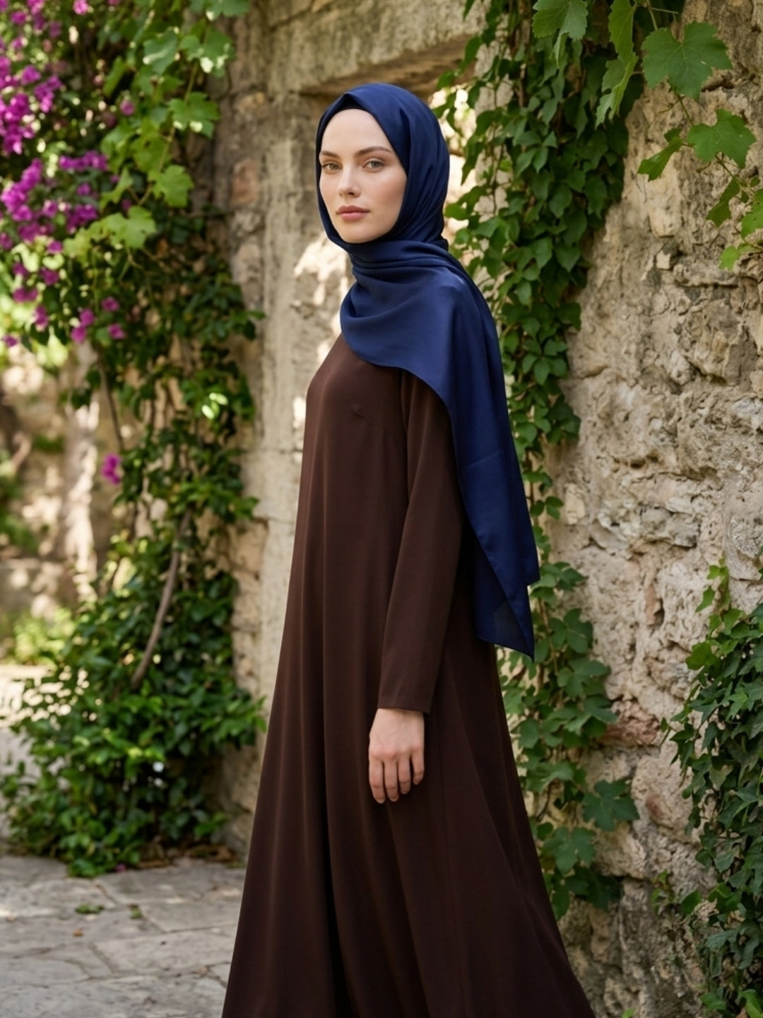 Abiye Saten Janjan Şal Lacivert | Parlak ve Zarif Stil