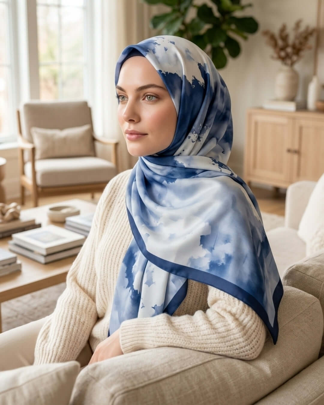Batik Desenli Pamuk Soft Şal Lacivert Batik kadın şal modeli