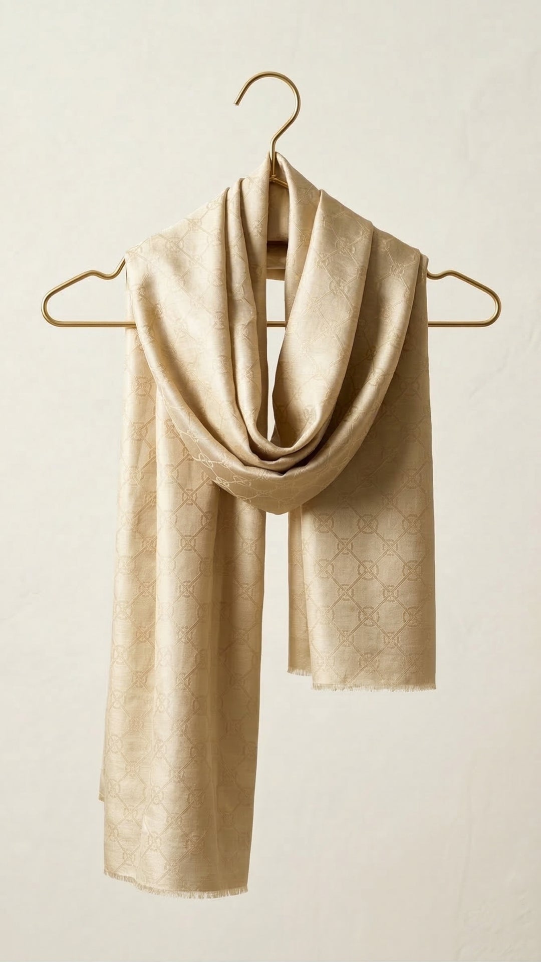 İtalyan Jakar Şal Monogram Desen Bej şık ve klasik kombin