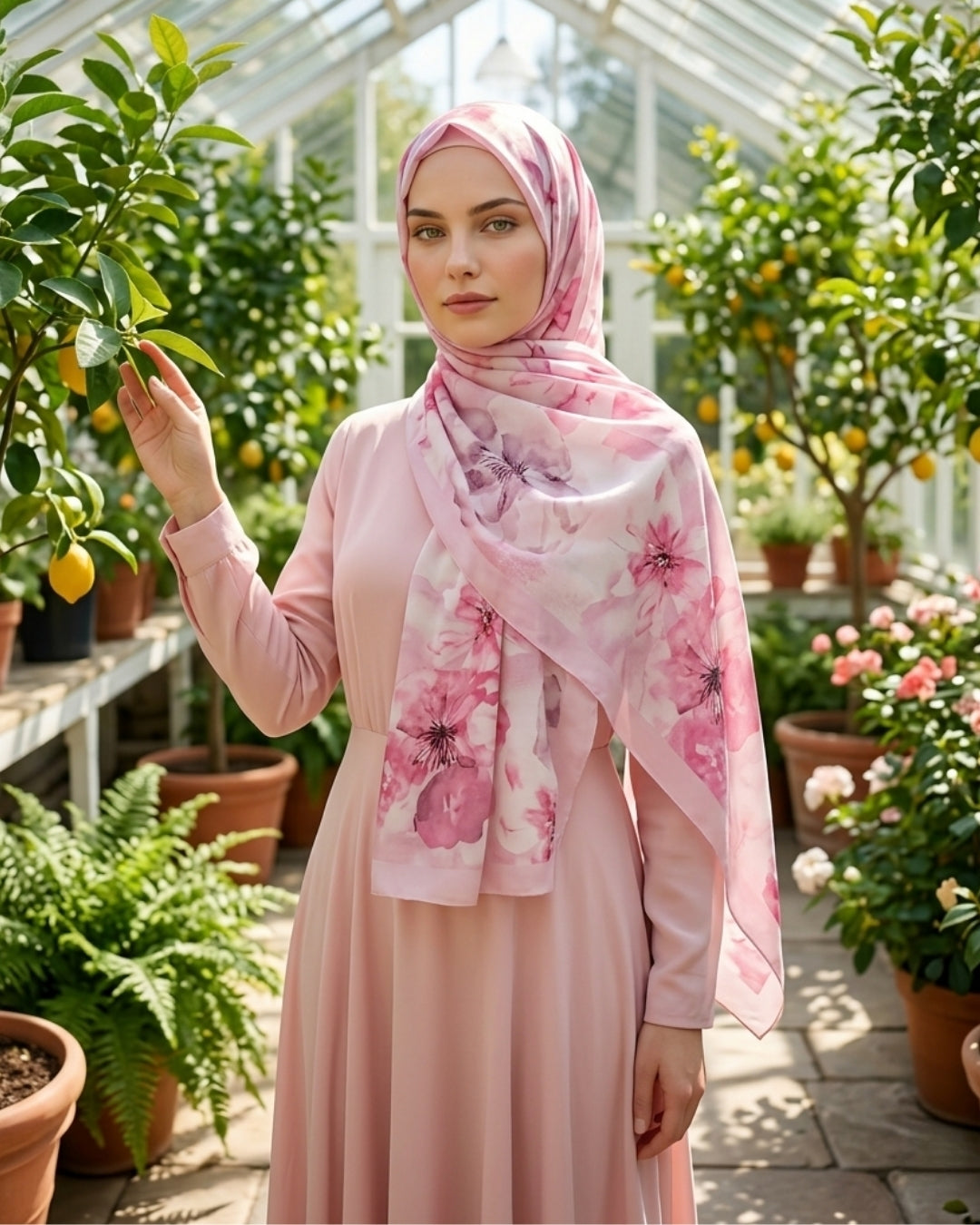 Fransız İpeği Desenli Şal Dökümlü Pembe