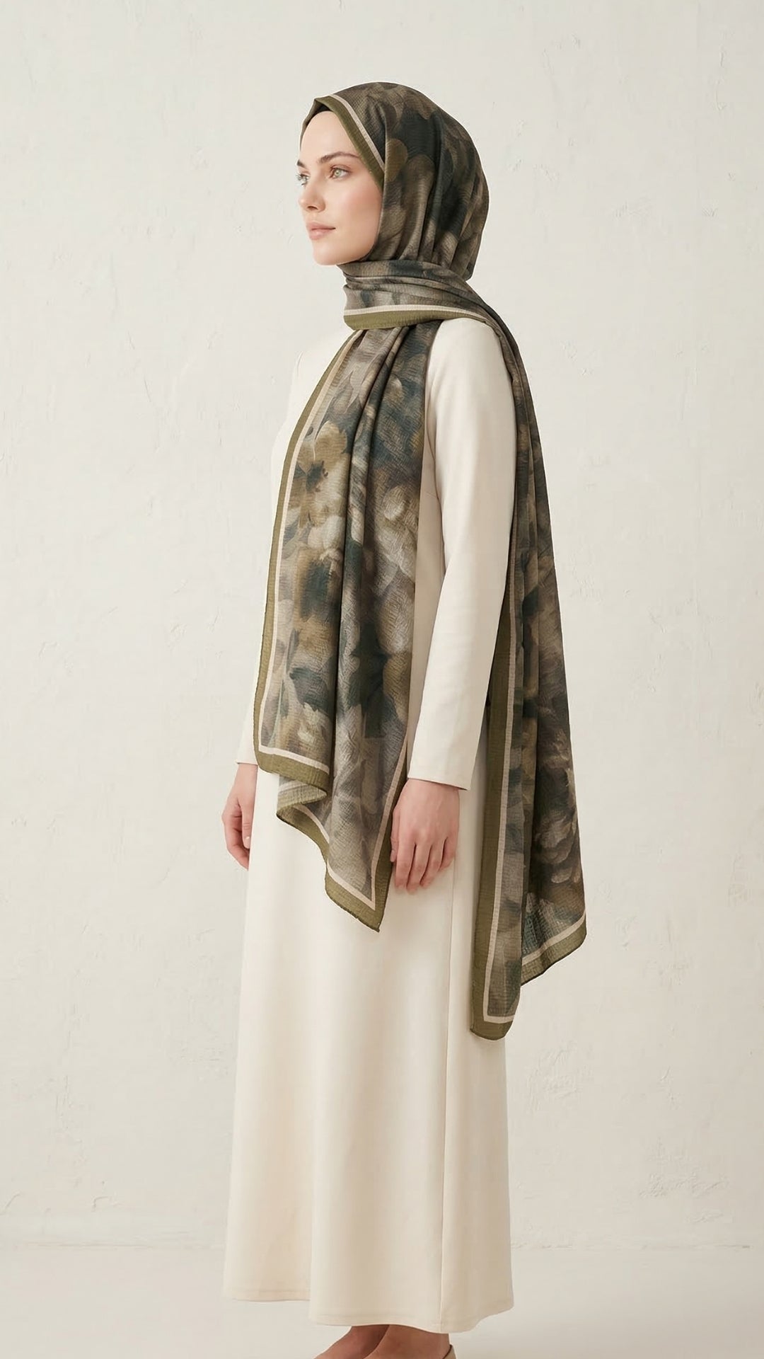 Frosted Bloom Müslin Şal Çağla desen yakından görünüm