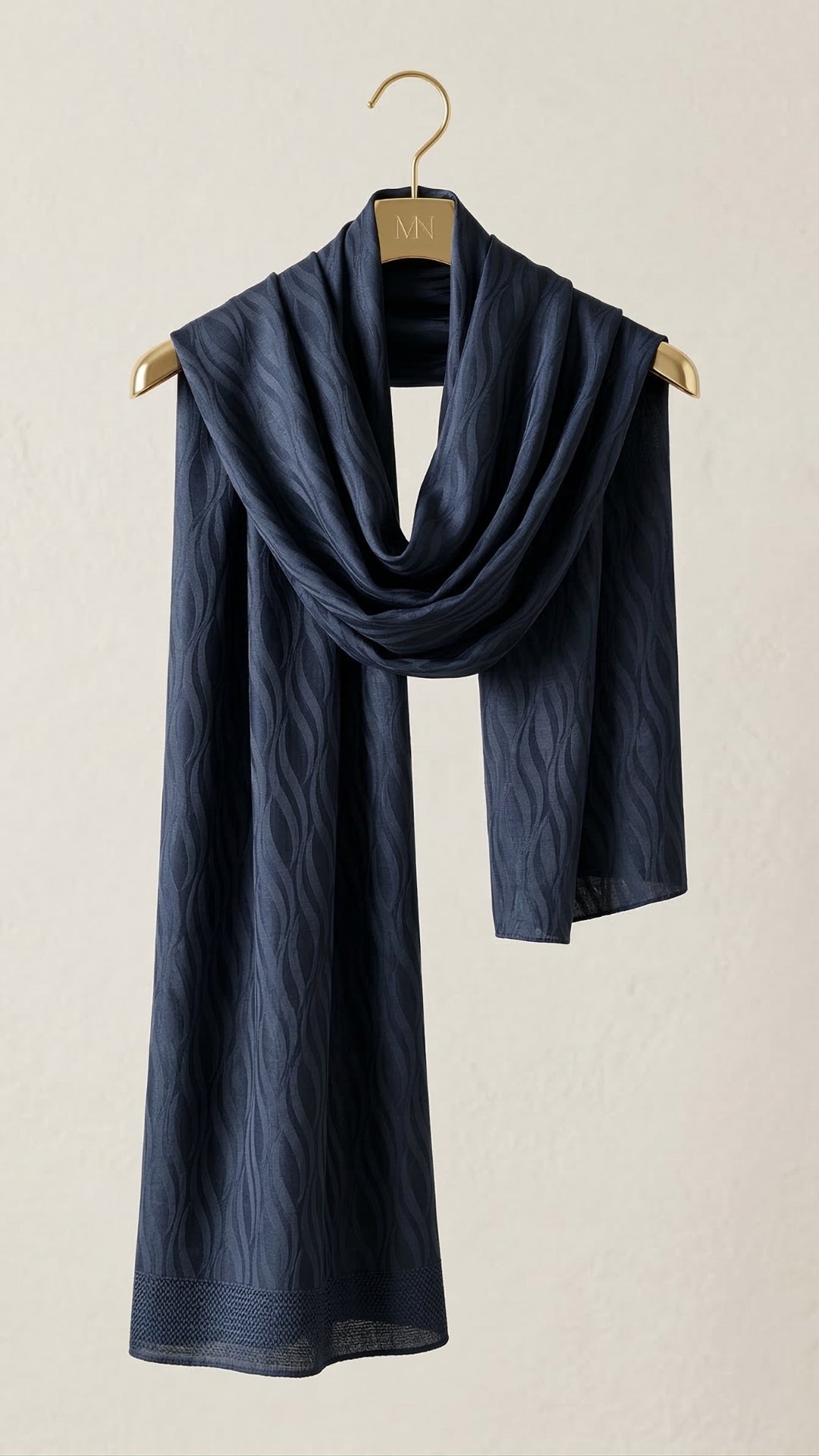 İtalyan Jakar Şal Dalga Desen Lacivert arkadan bağlama stili