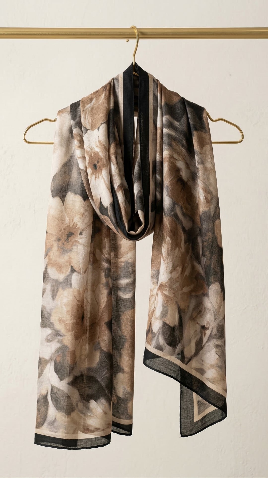 Frosted Bloom Müslin Şal Siyah Bej terletmeyen ferah kullanım