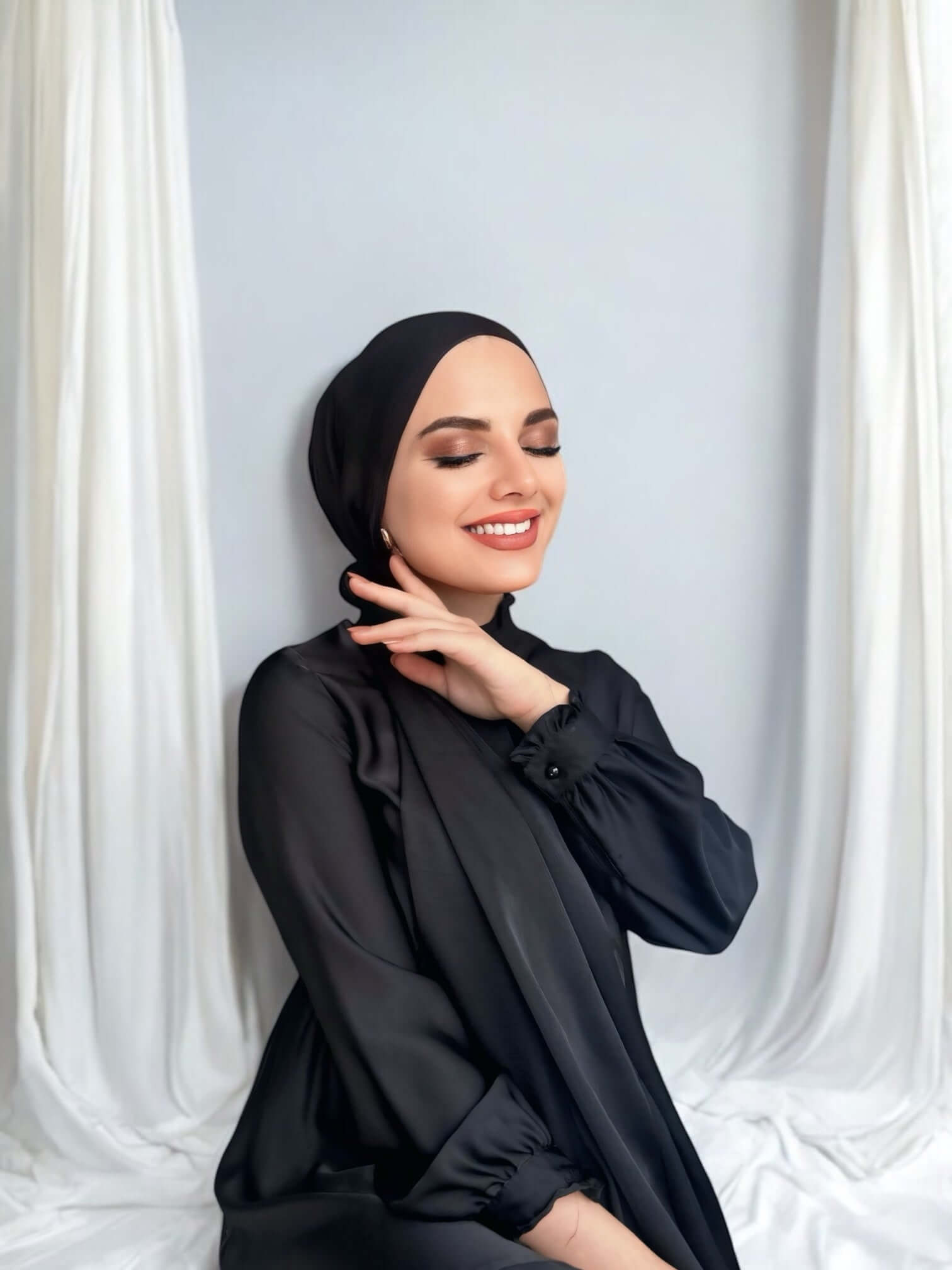 İdol Saten Janjan Şal - Siyah