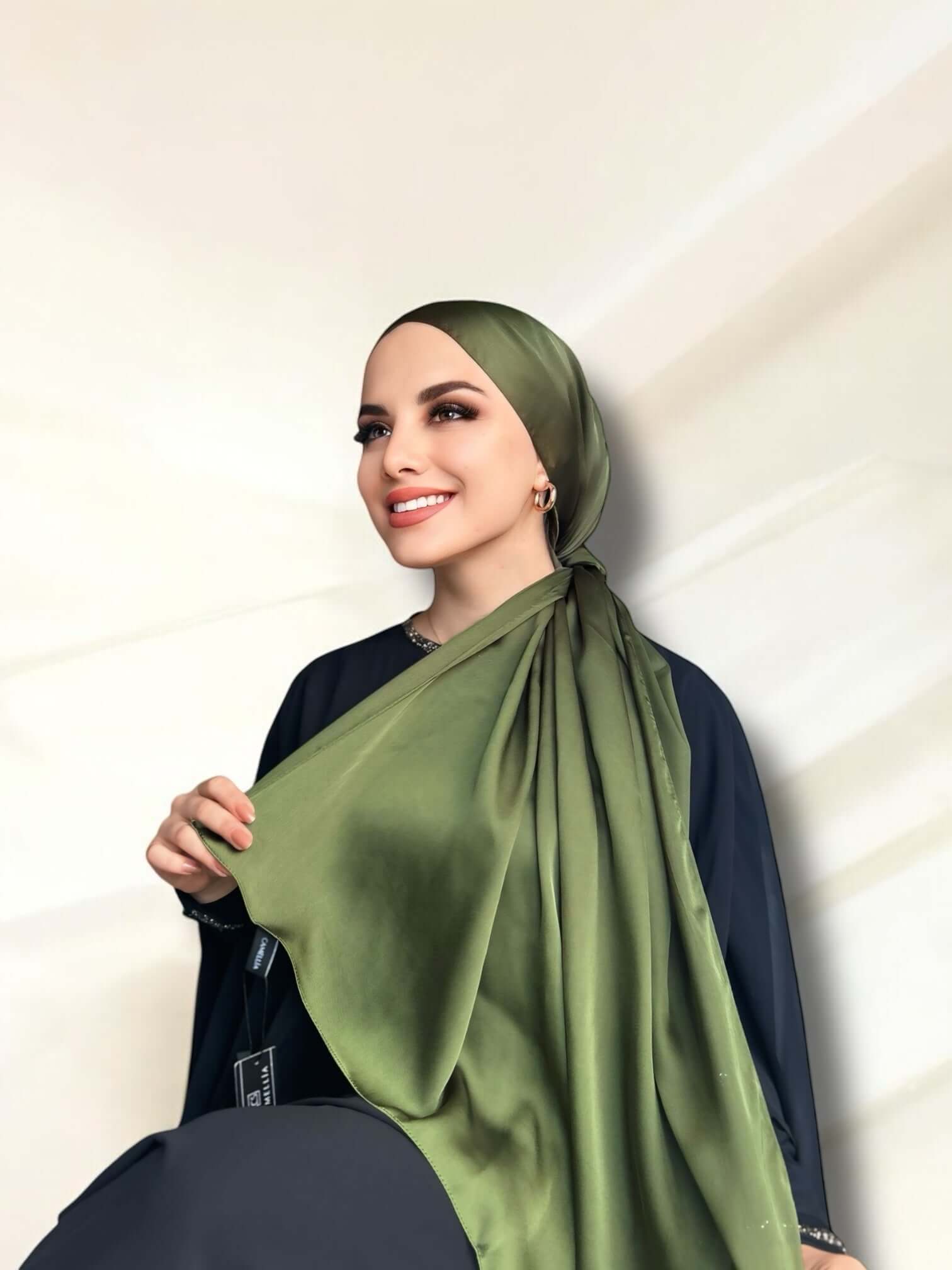 İdol Saten Janjan Şal - Haki