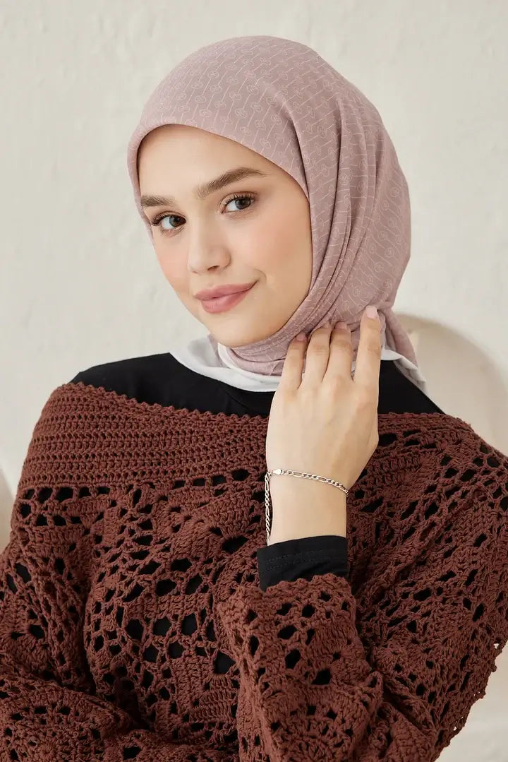 Günlük kombinler için Beyaz Vizon Çizgisel Daire MK Pamuk Eşarp