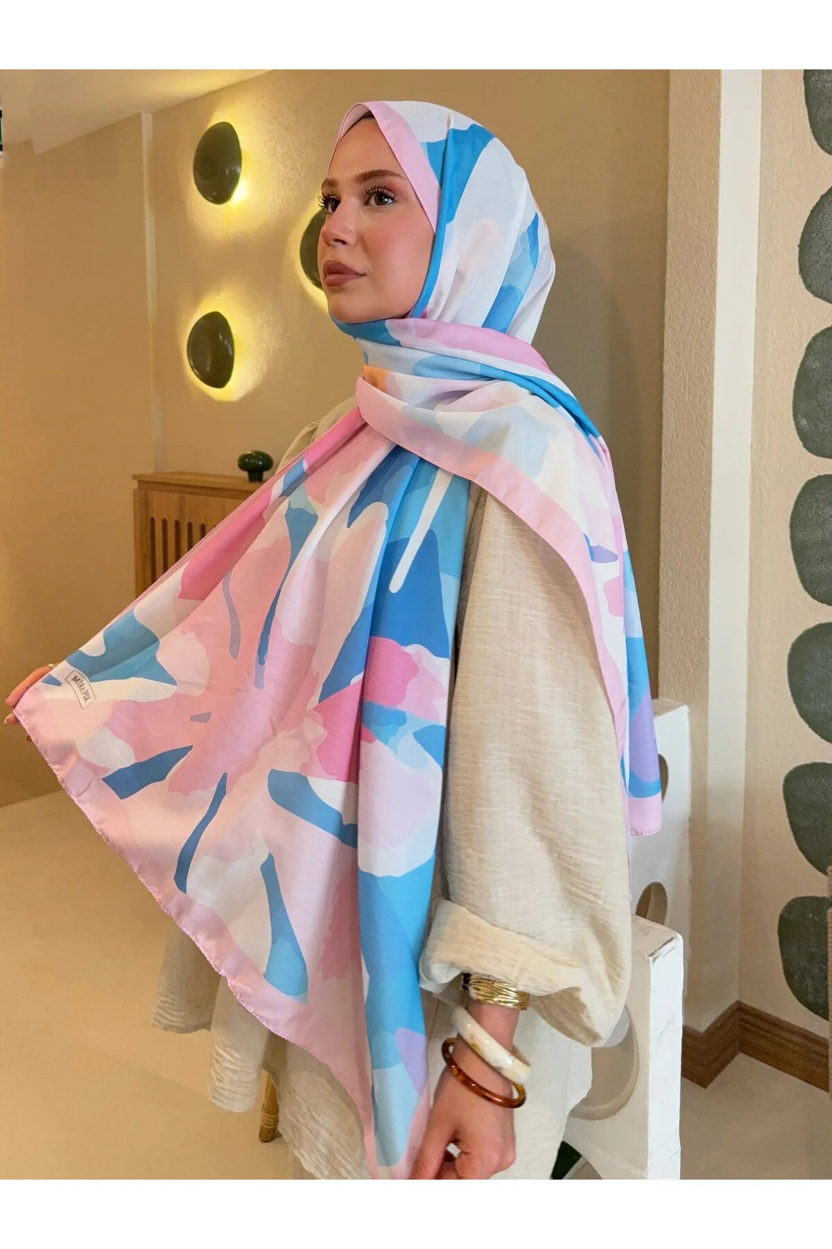 Desenli pamuk soft şal yumuşak kumaş dokusu yakın çekim