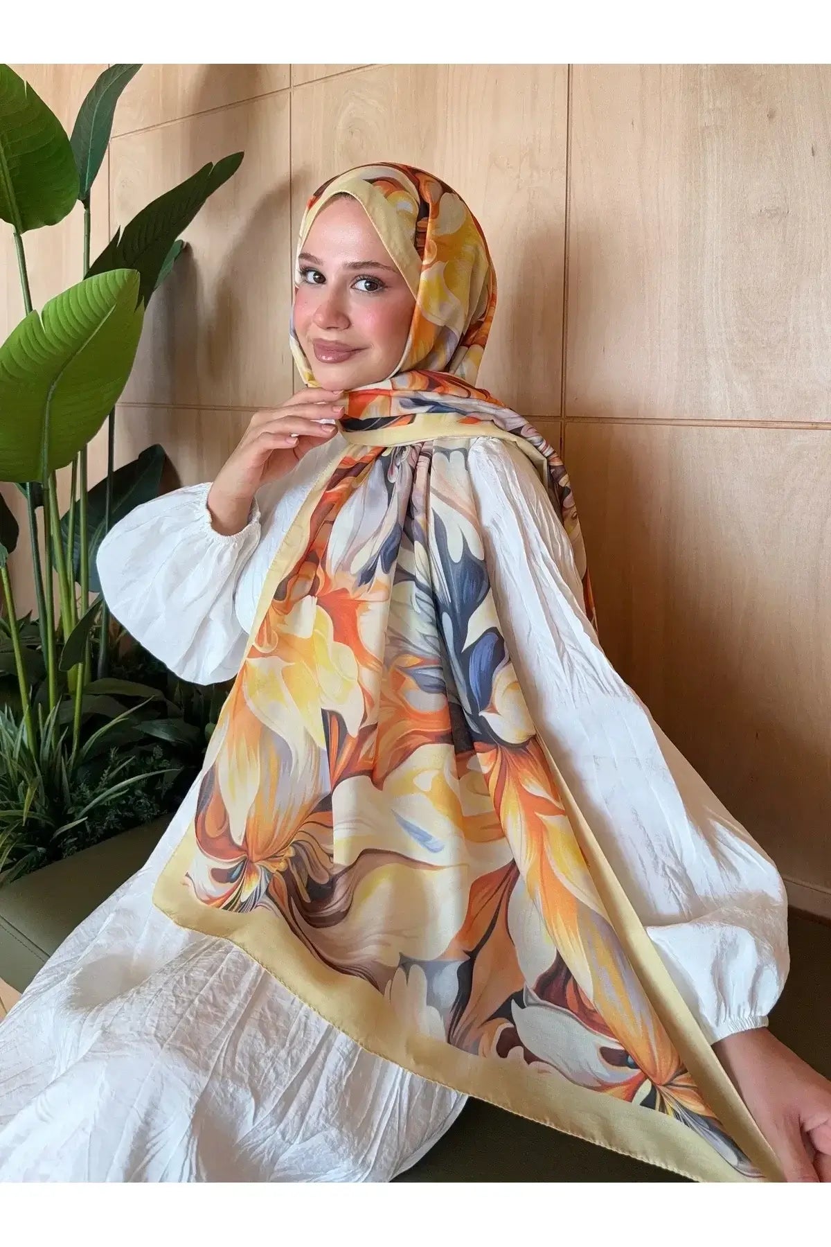 Desenli Pamuk Soft Şal yumuşak pamuk doku ve renk geçişi yakın plan