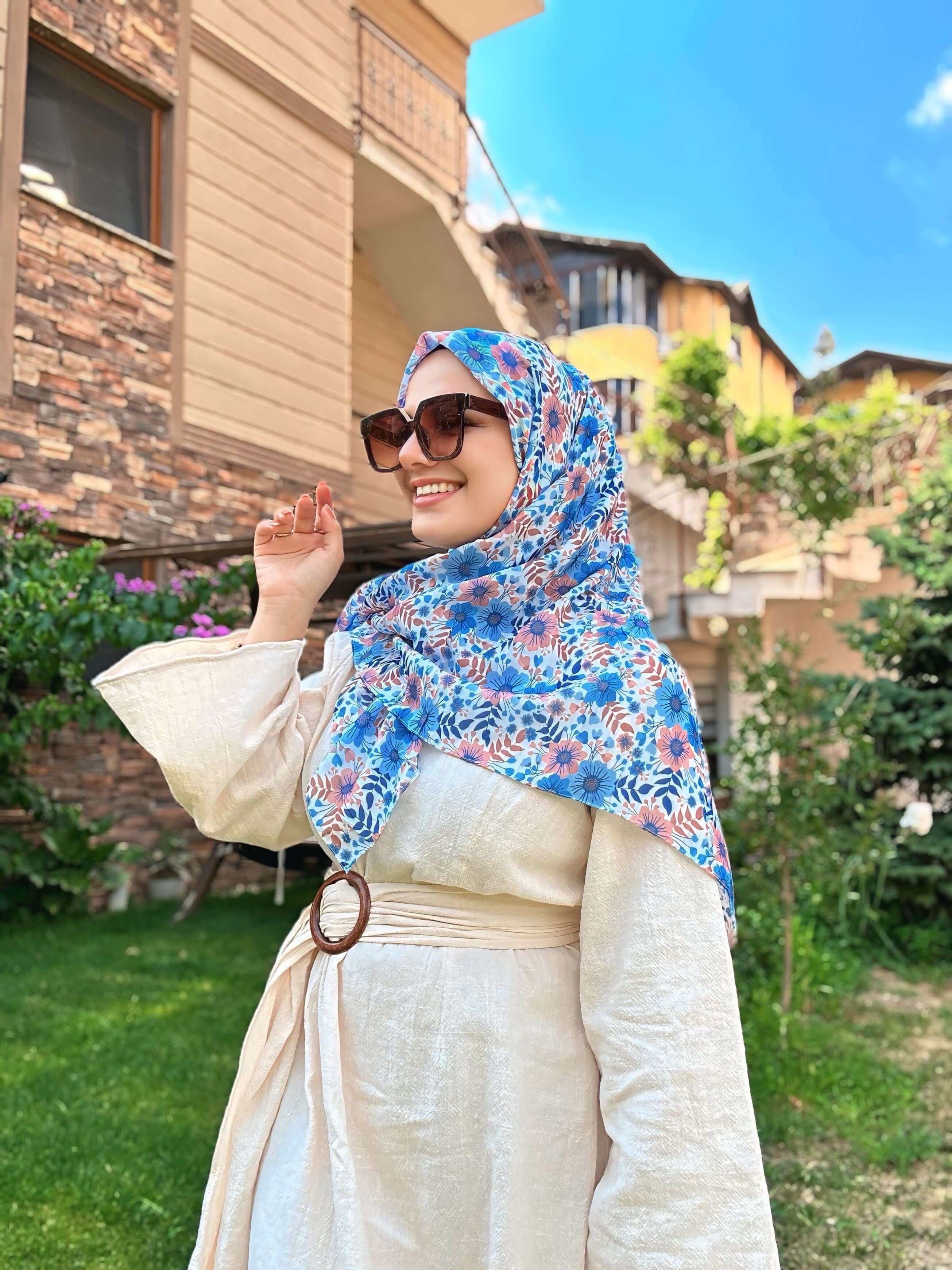 Moda Nûda şal modelleri içinde Lila Mor Flora Desen Bambu Eşarp