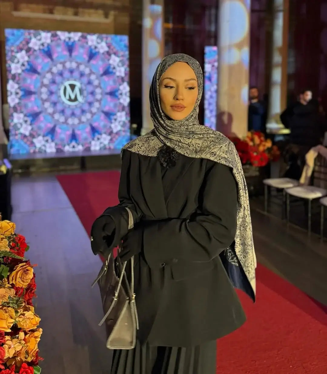 Henna Desen Çift Taraflı Şal Petrol Mavisi-Bej