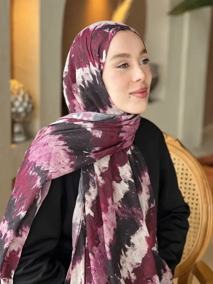 Şık kombinler için Bordo İlkbahar Ritm Desen Bambu Şal