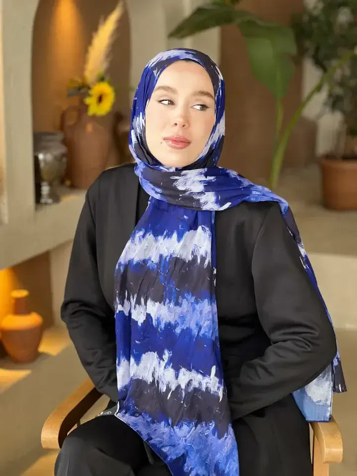 Modern kombinler için Saks Mavisi İlkbahar Ritm Desen Bambu Şal