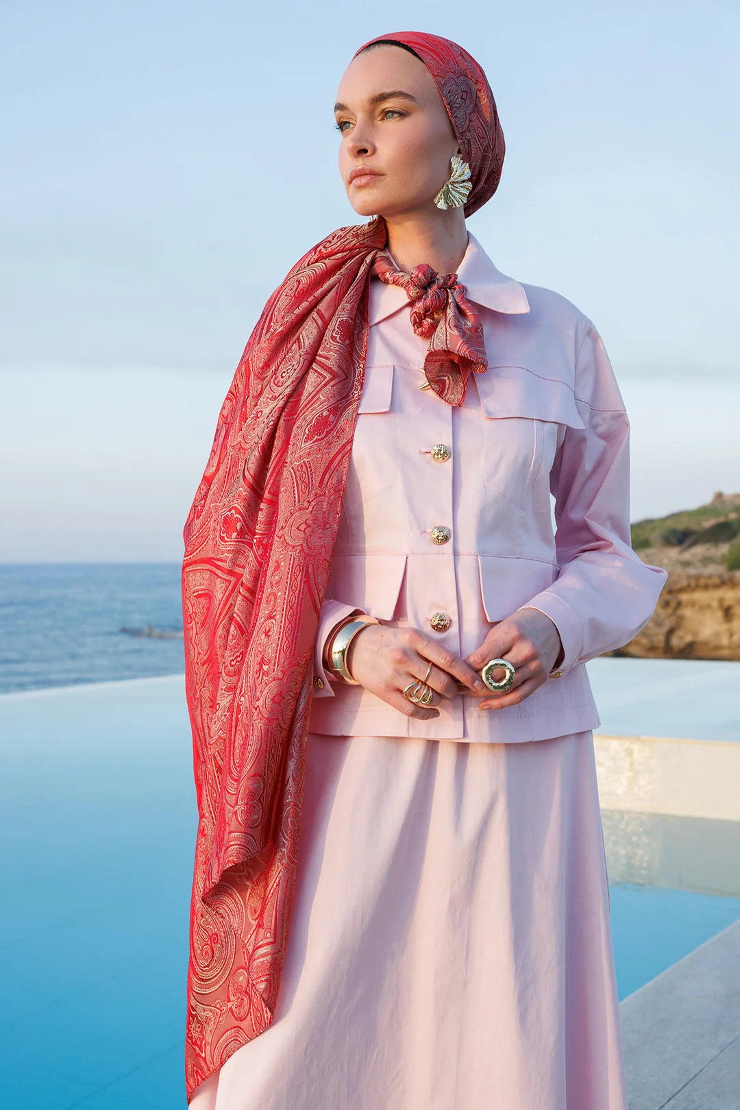 Liva Desen Shine Line Şal Bordo-Mint Yeşili