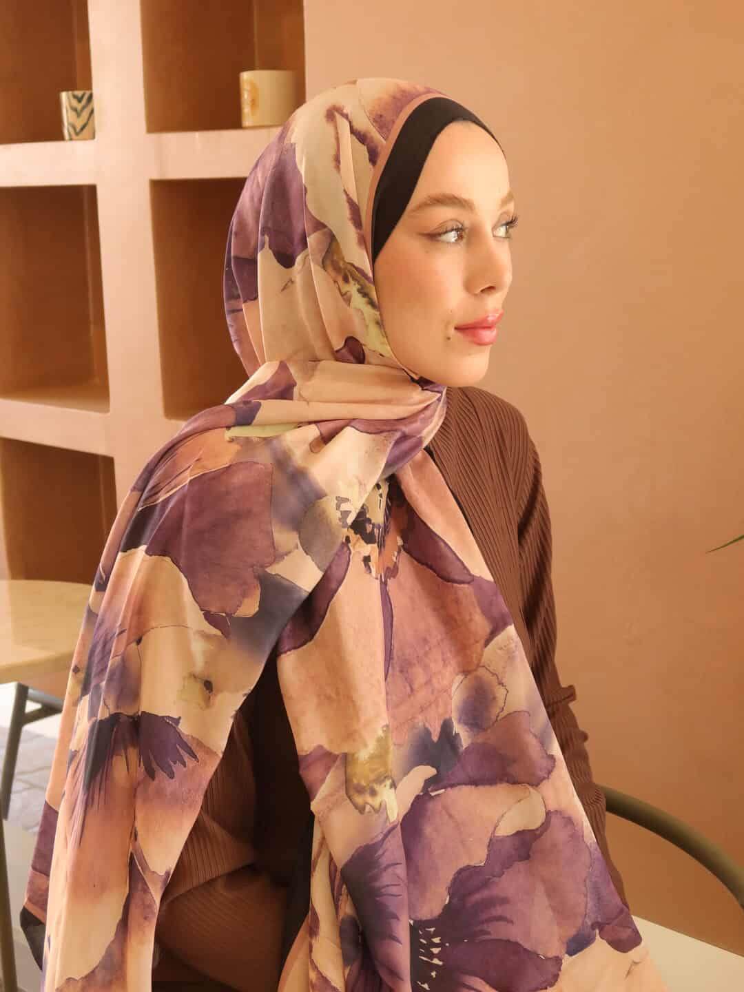 Pamuk Şal Livora Desen Siyah-Nude önden görünüm soft dokuda